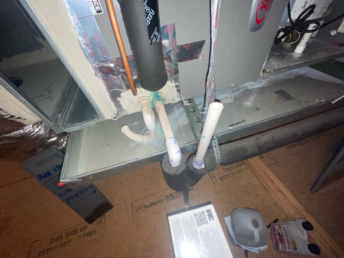Frisco, TX - 
Cooling maintenance on 
1. Rinsed condenser with water to promote heat exchange and reduce stress on system by removing dust and debris.
2. Visually inspected condenser coil for leaks and abnormalities.
3. Inspected condenser fan motor, blades and bearings.
4. Inspected, cleaned, and, tightened wiring connections.
5. Measured capacitance of  compressor/fan motor capacitor.
6. Inspected and measured resistance of contactor
7. Measured compressor current draw.
8. Measured condenser fan motor amp draw.
9. Inspected and replaced return filter.
10. Inspected return plenum for dust or debris.
11. Inspected evaporator coil for cleanliness and oxidation.
12. Inspected blower motor/ blower wheel for dust and debris
13. Measured blower motor current draw.
14. Measured temperature differential from supply to return. 20 degrees measured.
15. Tested drain lines for proper drainage and treated to prevent blockages.

Found blower motor on downstairs unit failed causing unit to freeze up due to no ai