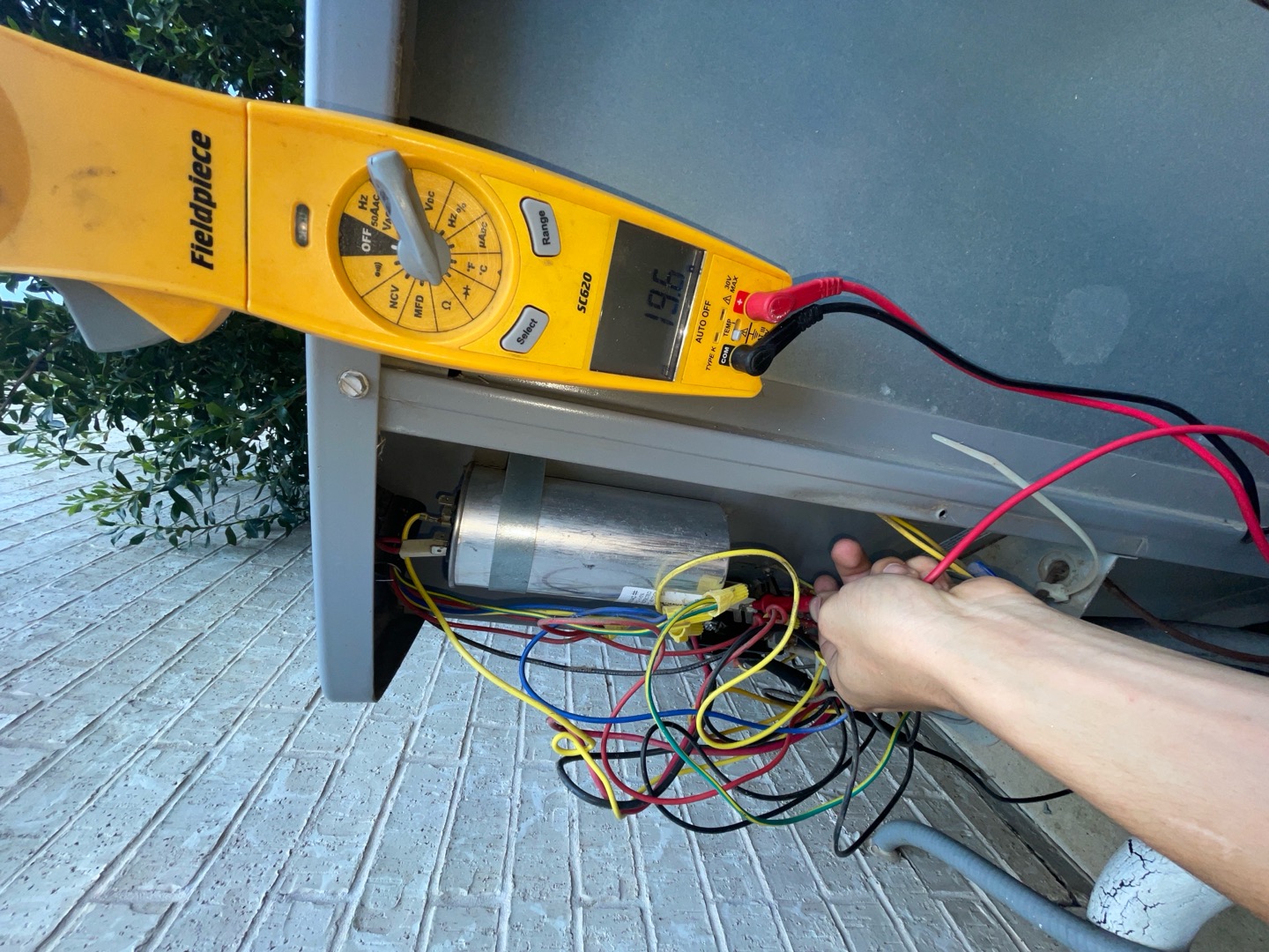 Frisco, TX - 1. Visually inspected condenser coil for leaks and abnormalities.
2. Inspected condenser fan motor, blades and bearings.
3. Inspected, cleaned, and, tightened wiring connections.
4. Measured capacitance of  compressor/fan motor capacitor.
5. Inspected and measured resistance of contactor
6. Measured compressor current draw.
7. Measured condenser fan motor amp draw.
8. Inspected and replaced return filter.
9. Inspected return plenum for dust or debris.
10. Inspected evaporator coil for cleanliness and oxidation.
11. Inspected blower motor/ blower wheel for dust and debris
12. Measured blower motor current draw.
13. Measured temperature differential from supply to return. 20 degrees measured.
14. Tested drain lines for proper drainage and treated to prevent blockages.

 Both units outdoor coils are extremely dirty and plugged with dirt and debris. This will prevent airflow from passing through the coils and will cause a huge amount of stress on compressor, connected electrical components