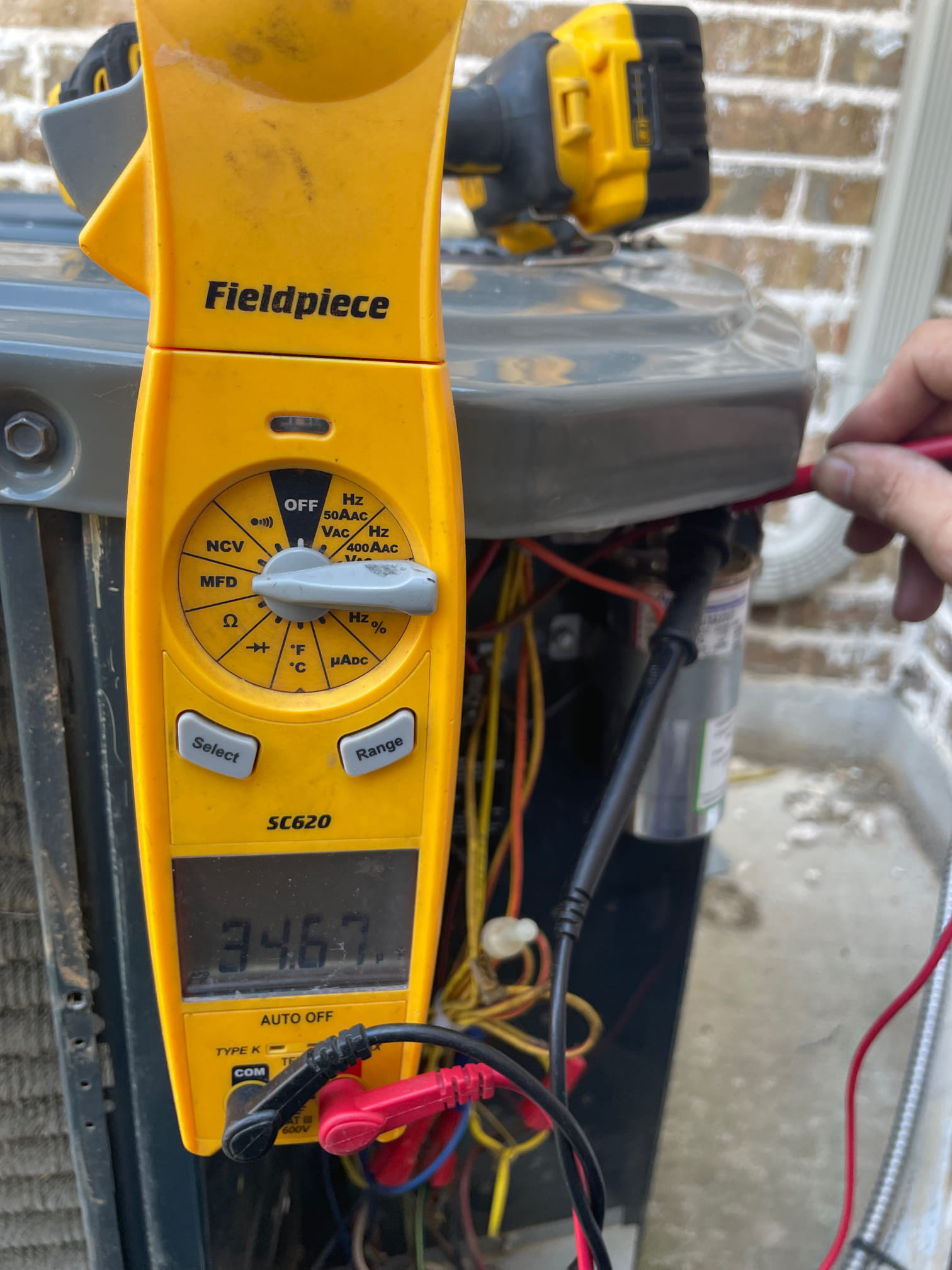 1. Visually inspected condenser coil for leaks and abnormalities.
2. Inspected condenser fan motor, blades and bearings.
3. Inspected, cleaned, and, tightened wiring connections.
4. Measured capacitance of  compressor/fan motor capacitor.
5. Inspected and measured resistance of contactor
6. Measured compressor current draw.
7. Measured condenser fan motor amp draw.
8. Inspected and replaced return filter.
9. Inspected return plenum for dust or debris.
10. Inspected evaporator coil for cleanliness and oxidation.
11. Inspected blower motor/ blower wheel for dust and debris
12. Measured blower motor current draw.
13. Measured temperature differential from supply to return. 20 degrees measured.
14. Tested drain lines for proper drainage and treated to prevent blockages.
15. Rinsed condenser with water to promote heat exchange and reduce stress on system by removing dust and debris.

Downstairs unit outside condenser was looking extremely matted and dirty. This restricts airflow and heat ex