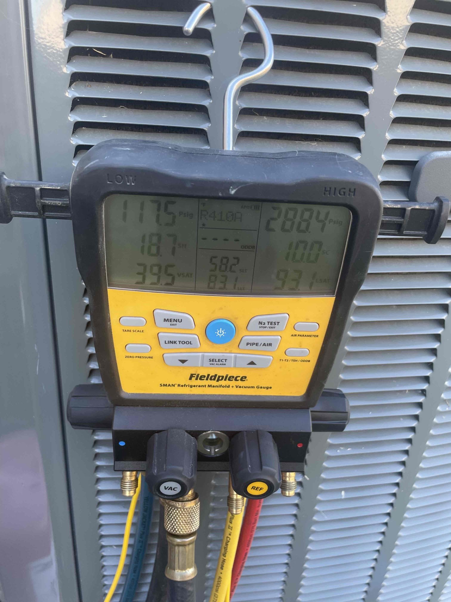 Performed drain line clearing and tested to ensure line was fully clear. Added 2 lbs of 410A. Measured 52 degree supply. Unit in good working order upon departure.