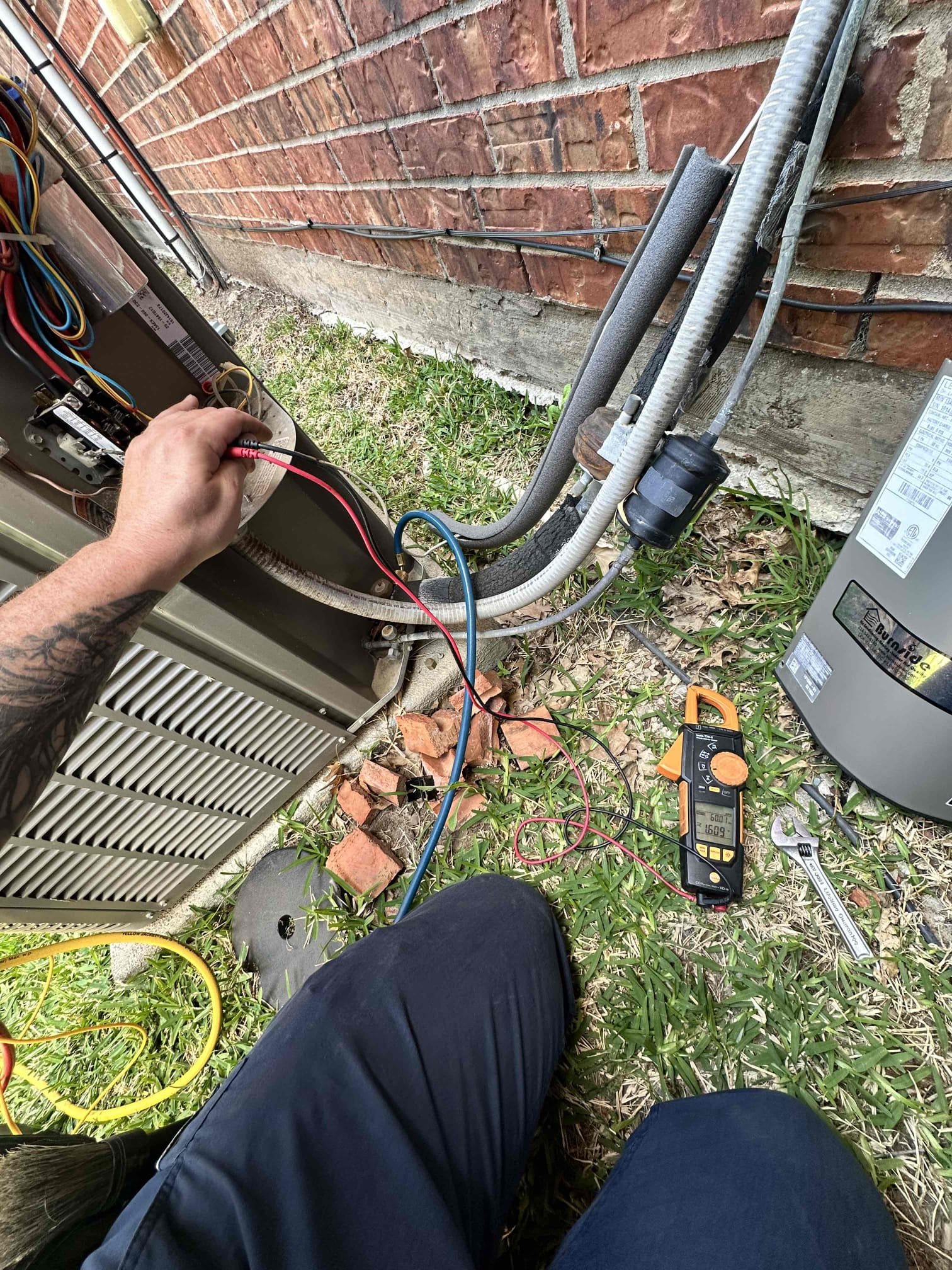 Van Alstyne, TX - Upon arrival, I discovered the indoor equipment working fine. The issue is the condenser. After rigorous testing, I determined that the service disconnect is bad, the compressor is bad, and the 80/10 capacitor is bad. My testing involved isolating the major outdoor components. I was able to get the condenser fan to run with the service disconnect bypassed. The compressor would continuously trip the main breaker. I wired in a Turbo200x to test the compressor. The furnace is from 2018 and the rest of the system is 2014. The equipment is gas and zoned. I returned everything to its original state after testing was finished. Customer would like to discuss with her daughter about how they would like to proceed. I made them aware that compressor replacement is an option, but the other items will need to be addressed as well. We would be able to build a price on Monday for the compressor/disconnect/capacitor replacements. 