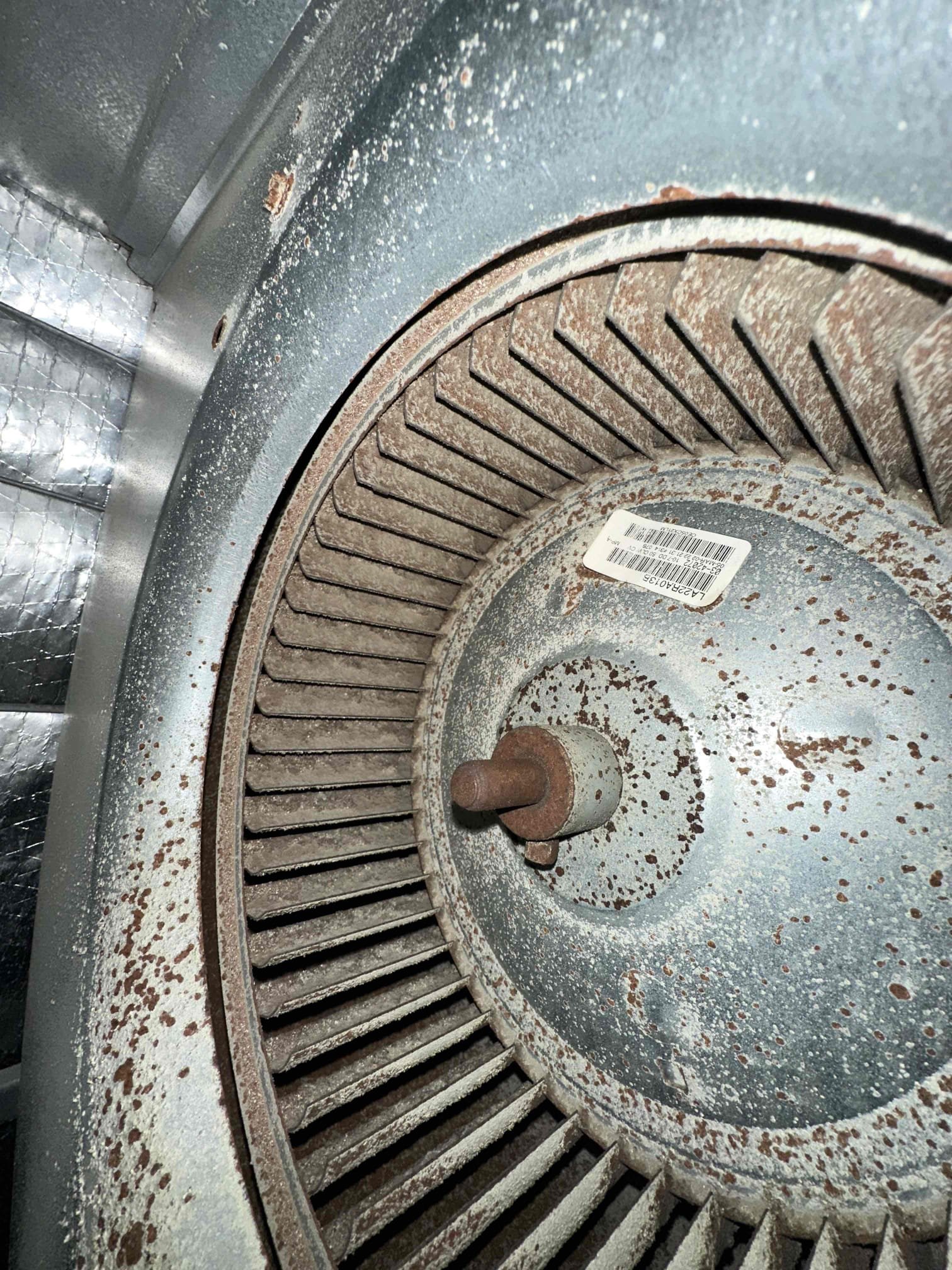 Anna, TX - I performed a general check of a 2002 heat pump system. I discovered that the indoor unit has heavy rusting on the blower assembly and evaporator coil, the blower cap is bad reading 6.6/7.5, the blower motor bearings are worn out, the unit has an active leak in the Schrader core of the liquid line, the contactor is burnt at the contacts, the outdoor capacitor is bad and reading out of range, and the start amps are high. The indoor unit has a R22 evaporator coil only rated for 300psig, and the outdoor unit is a R410a unit rated for 480psig. With how rusted the evaporator coil is, I fear adding refrigerant may cause the evaporator coil to begin leaking. 
Repairs needed are: blower assembly/blower wheel/ and blower motor replacement, electrical rebuild of the outdoor unit, evaporator coil cleaning (advise against due to rust and age), and leak repair. Customer wants the information sent over. I did not price the blower assembly/wheel/blower motor during the visit. 