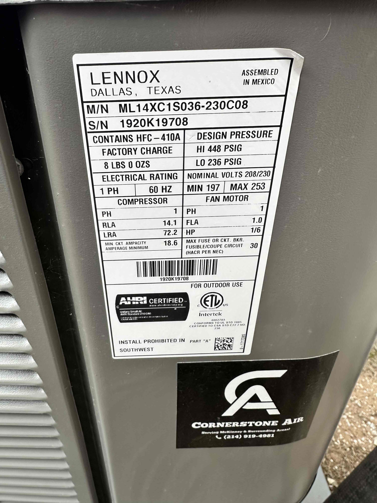 Melissa, TX - I performed a single cooling maintenance on a 2020 gas system. Upon arrival, I noticed the humidity to be high. I discovered that the thermostat was set to fan on. I checked the drain and confirmed that it was clogged. I had a poor temperature split and I hooked up my gauges. This noticed that I had a high suction pressure and extremely low superheat with a low liquid pressure and a perfect subcooling. This lead me to a failing TXV causing a humidity issue. The ducts need to be cleaned and customer wanted to install an Aprilaire filter upgrade kit. The filter size is a 20x25x4. We need to reach out tomorrow for correcting the financing and scheduling for duct cleaning, Aprilaire filter upgrade kit, and TXV. 