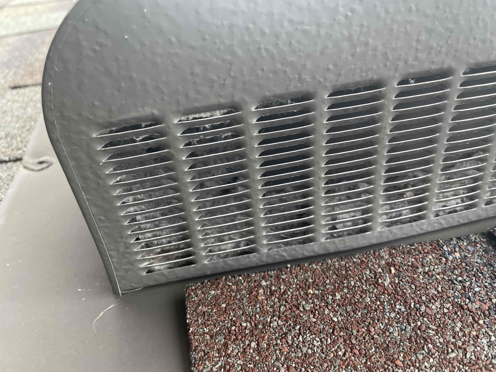 Melissa, TX - Could not complete dryer vent cleaning as dryer vent cap is not serviceable. Cap is tied in underneath shingles and could not be removed or opened without damaging shingles. If I were to clear the dryer vent all the lint would wind up stuck in the box on the roof and potentially create a worse blockage. Collected dispatch fee.
