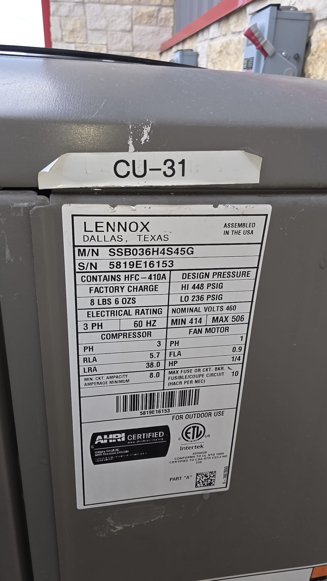 Melissa, TX - 1.  Visually inspected condenser coil for leaks and abnormalities.
2. Inspected condenser fan motor, blades and bearings.
3. Inspected, cleaned, and, tightened wiring connections.
4. Measured capacitance of  compressor/fan motor capacitor.
5. Inspected and measured resistance of contactor
6. Measured compressor current draw.
7. Measured condenser fan motor amp draw.
8. Inspected and replaced return filter.
9. Inspected return plenum for dust or debris.
10. Inspected evaporator coil for cleanliness and oxidation.
11. Inspected blower motor/ blower wheel for dust and debris
12. Measured blower motor current draw.
13. Measured temperature differential from supply to return. 20 degrees measured.
14. Tested drain lines for proper drainage and treated to prevent blockages.
15. Rinsed condenser with water to promote heat exchange and reduce stress on system by removing dust and debris.

AHU/cu 9- bad capacitor 5MFD dirty evaporator coil and blower wheel 
AHU/cu 10 - bad capacitor 35/5 measuri