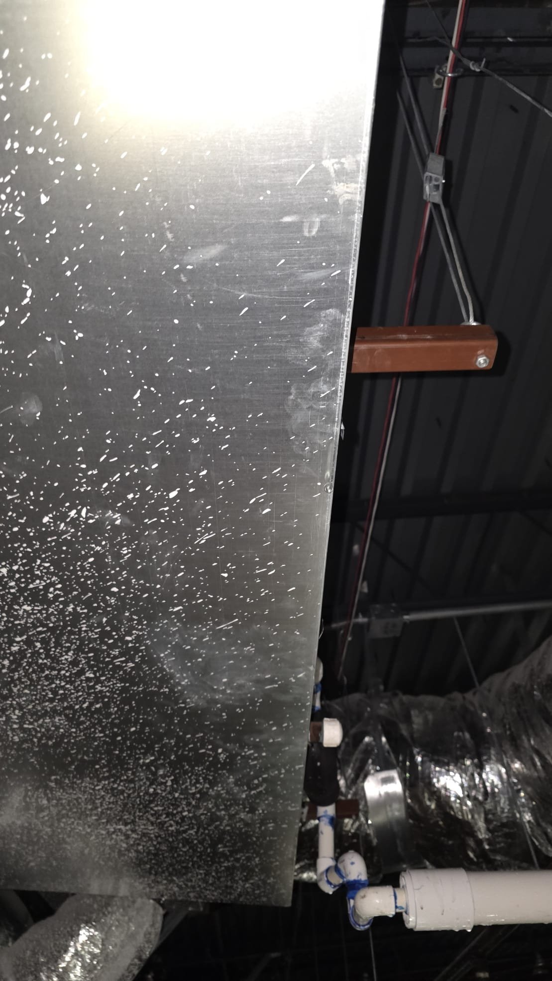 Sherman, TX - Found drain line clogged on number 4 causing back up into the pan. Pan began over flowing into the ceiling tile 

Unclogging of drain line.
