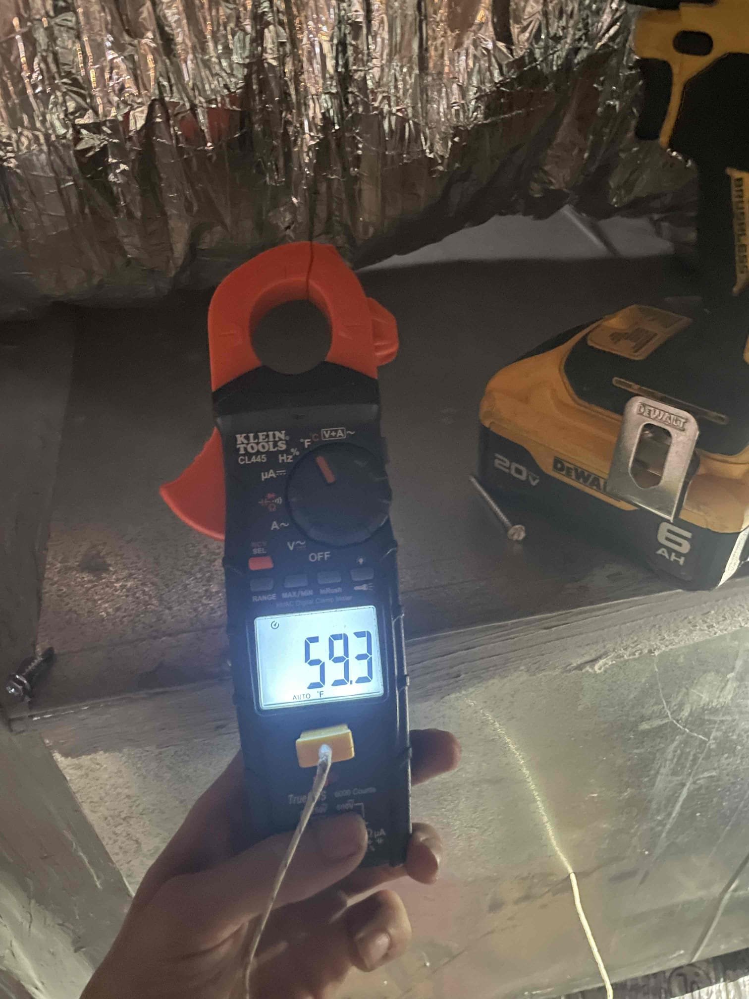 McKinney, TX - Tested temperature split and found supply only around 58-59. Tested refrigerant pressures and found system to be low. Found leak in the evaporator coil for master bedroom. Advised homeowner it was covered under parts warranty the only things he would be responsible for are refrigerant, new filter dryer, and labor. Office sent error to me that I was not seeing on this unit found den unit displaying error for amient temp sensor. Reviewed outdoor wiring and found sensor chewed by rodents. Measured ohms and found OL indicated the wire is severed somewhere. Provided options to homeowner for coil replacement and sensor replacement. 

Both systems running upon departure