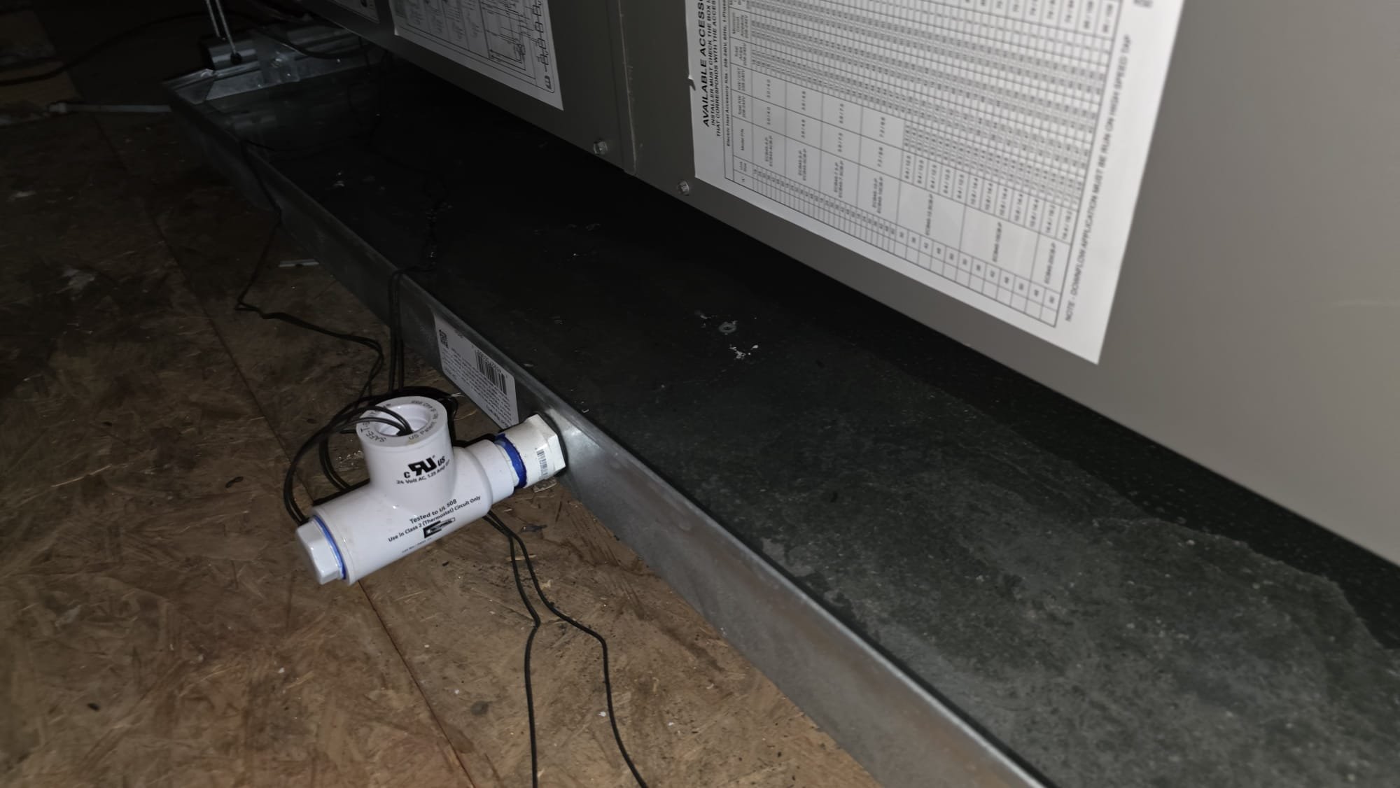 McKinney, TX - Upon arrival found the lennox unit to not be running. I proceeded upstairs where I found both the primary and secondary float switches to be tripped due to a clogged drain line. Presented issue to client. Client approved to have drain line and drain pan cleared of clog and water. 