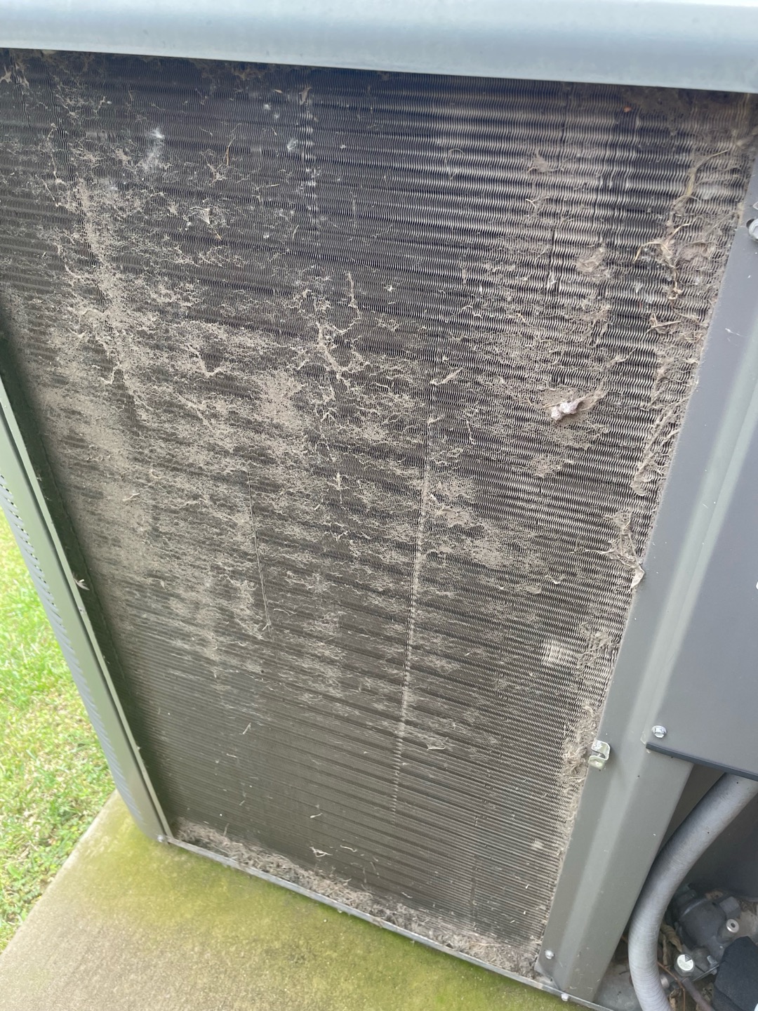 McKinney, TX - 1. Visually inspected condenser coil for leaks and abnormalities.
2. Inspected condenser fan motor, blades and bearings.
3. Inspected, cleaned, and, tightened wiring connections.
4. Measured capacitance of  compressor/fan motor capacitor.
5. Inspected and measured resistance of contactor
6. Measured compressor current draw.
7. Measured condenser fan motor amp draw.
8. Inspected and replaced return filter.
9. Inspected return plenum for dust or debris.
10. Inspected evaporator coil for cleanliness and oxidation.
11. Inspected blower motor/ blower wheel for dust and debris
12. Measured blower motor current draw.
13. Measured temperature differential from supply to return. 20 degrees measured.
14. Tested drain lines for proper drainage and treated to prevent blockages.
15. Rinsed condenser with water to promote heat exchange and reduce stress on system by removing dust and debris.

Found outdoor unit with extreme amount of dust in debris coating the coils. After rinsing with water coils w