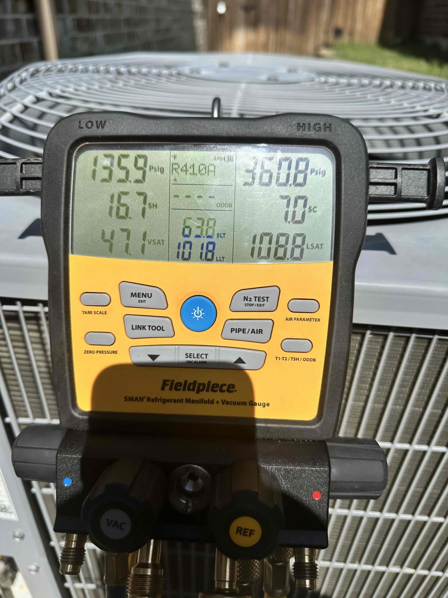 Melissa, TX - I performed a 2 system cooling maintenance on 2019 gas equipment. I checked amps, capacitors, filters, electrical, cleanliness, drains, and safeties. During my thorough evaluation, I advised that a chemical cleaning of the outdoor equipment would be beneficial and will improve the performance of the equipment. I discovered that the capacitor for the upstairs unit failed testing and will likely fail before he end of summer. I asked the customer to pay attention to the upstairs system because it is suspected to be leaking refrigerant. It is currently too early to confirm unless a leak search occurs. The systems are in warranty until 2029 and are cooling upon departure. 
5 year warranty 