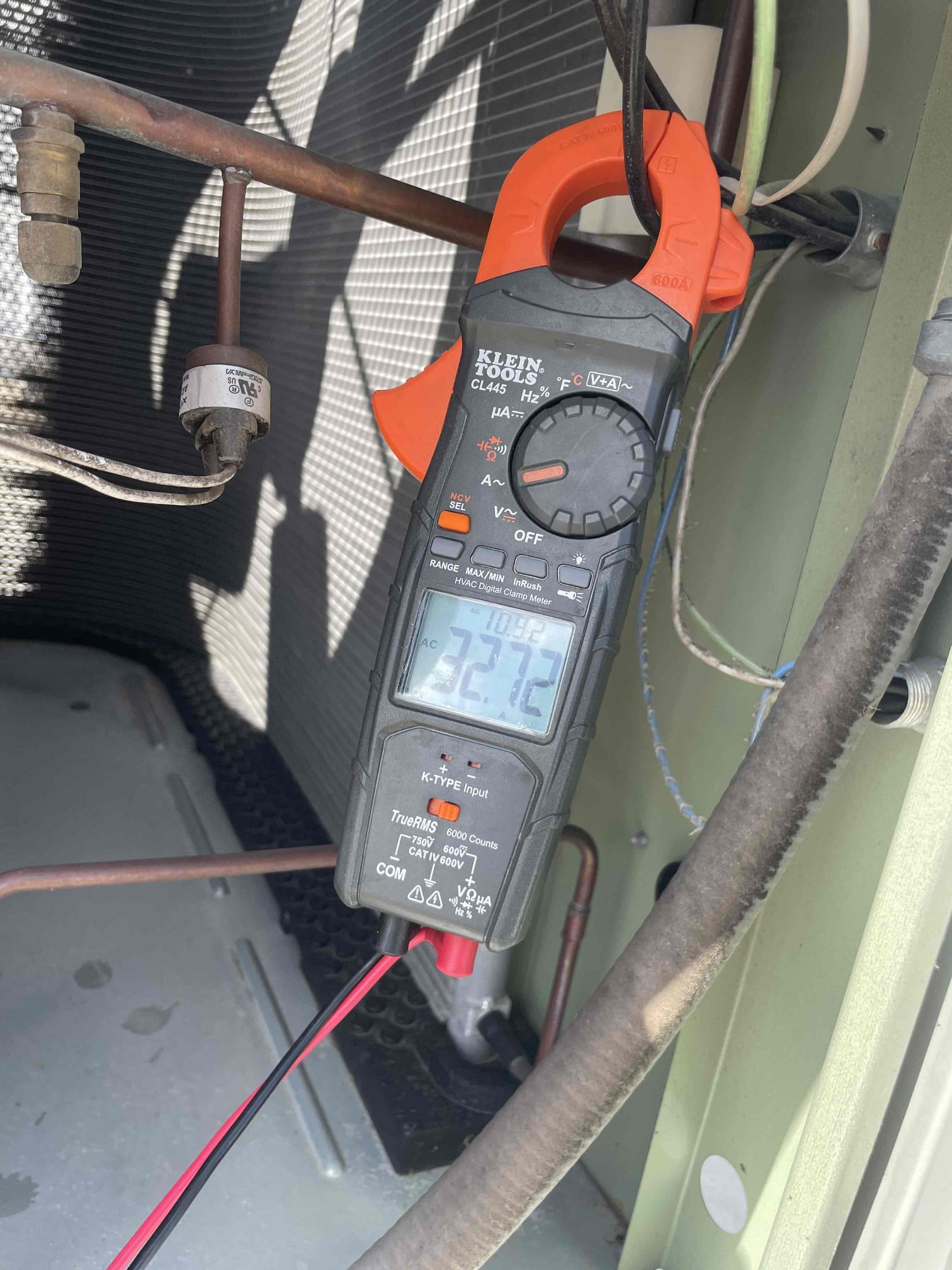 1. Visually inspected condenser coil for leaks and abnormalities.
2. Inspected condenser fan motor, blades and bearings.
3. Inspected, cleaned, and, tightened wiring connections.
4. Measured capacitance of  compressor/fan motor capacitor.
5. Inspected and measured resistance of contactor
6. Measured compressor current draw.
7. Measured condenser fan motor amp draw.
8. Inspected and replaced return filter.
9. Inspected return plenum for dust or debris.
10. Inspected evaporator coil for cleanliness and oxidation.
11. Inspected blower motor/ blower wheel for dust and debris
12. Measured blower motor current draw.
13. Measured temperature differential from supply to return. 20 degrees measured.
14. Tested drain lines for proper drainage and treated to prevent blockages.

Found unit 1 and 3 to have very dirty evaporator coils. This causes stress on the refrigerant cycle as the unit cannot exchange heat as efficiently. Advised chemical cleaning of evaporator coils in order to remove stuck on