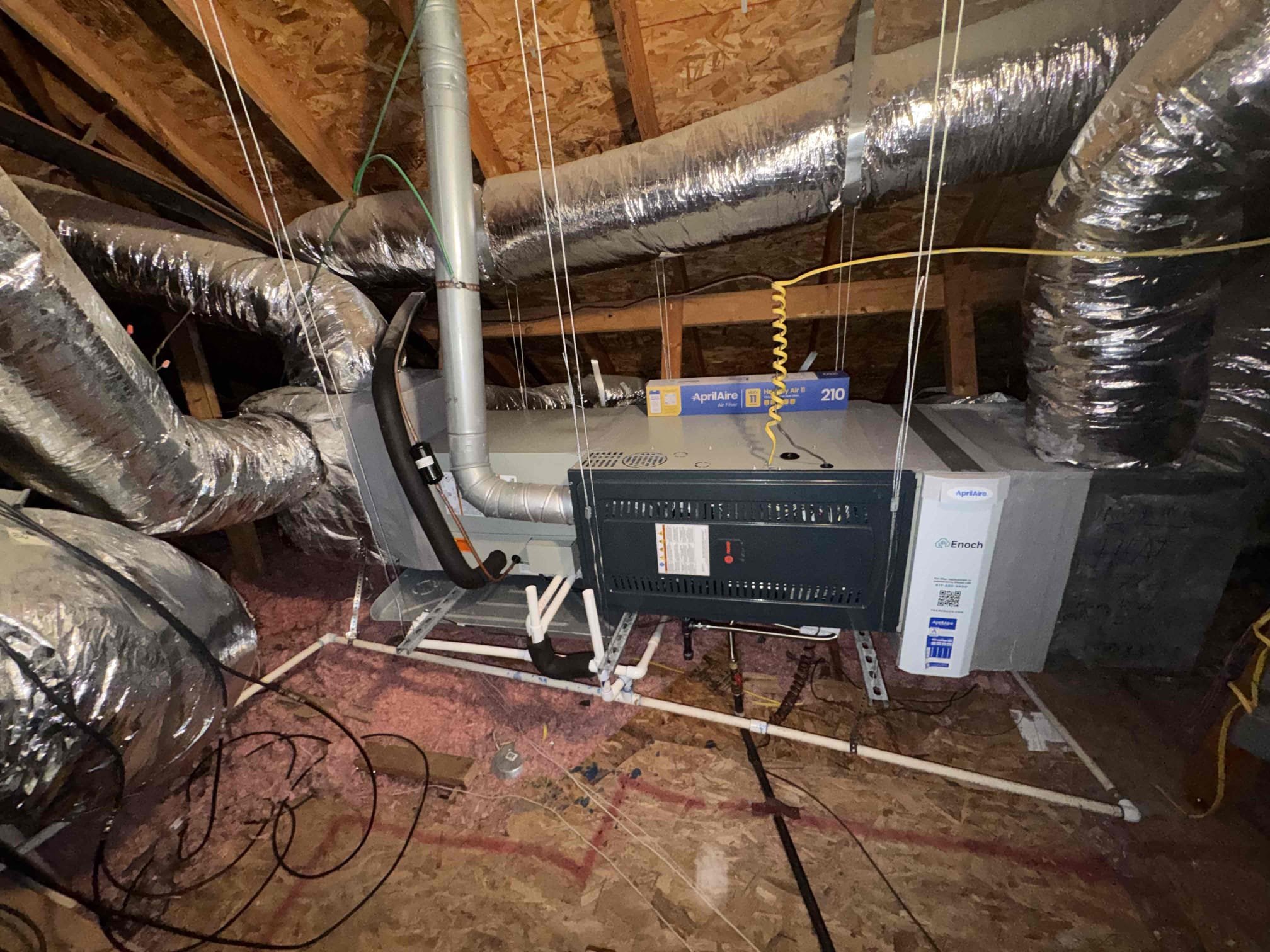 Frisco, TX - Completed 1 system cooling tune up. Checked all critical components. Found both drainlines clogged. Unclogged both lines and had to release at sink to dislodge built up debris in line. Units now unclogged and draining properly. 