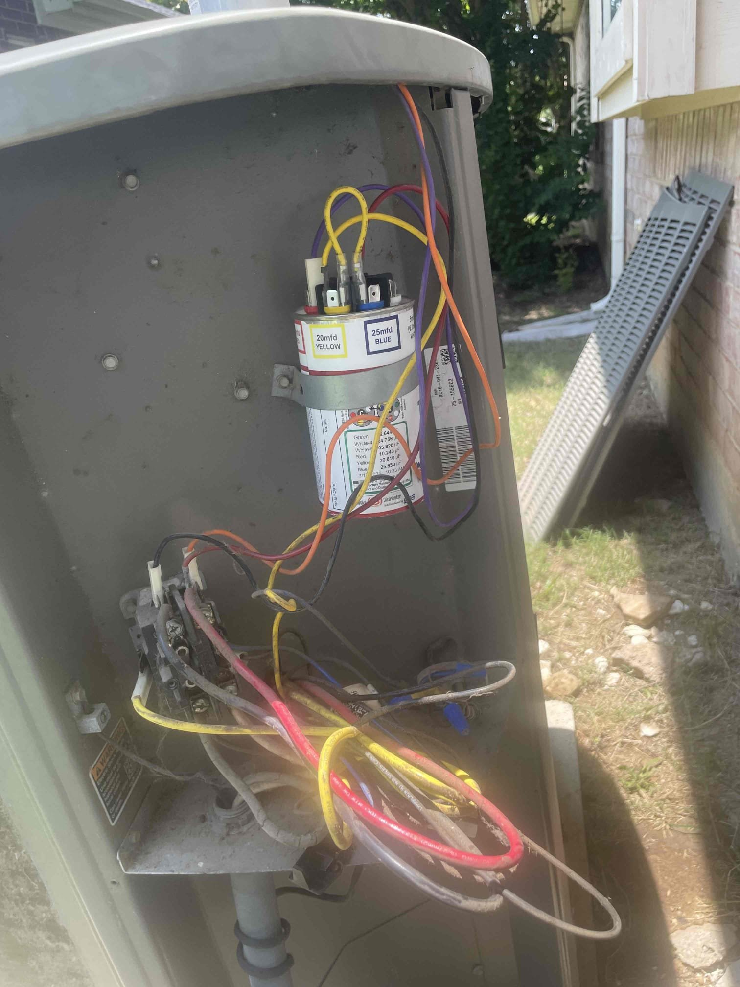 Arrived on site found unit shut off since yesterday. Turned thermostat down to call for cooling. Indoor blower motor is blowing but out door unit is not coming on. Tested control voltage and found 24v at outdoor y1 but contactor is not pulling in. Upon further inspection it was found that the outdoor unit was tripped on high pressure lockout. Reset lockout and tested fan motor. Found bearings seized and would not rotate with power. Capacitor was also testing low on both compressor and fan side. Also noticed outdoor coils are extremely dirty and plugged. This restricts airflow over the coil and can cause refrigerant problems if left for long periods. Homeowner approved condenser chemical cleaning, capacitor replacement, and outdoor fan motor replacement. Replaced capacitor and lubricated fan motor to get it up and running for the time being. Advised homeowner this is not a permanent fix and that the motor will seize up again its just a matter of time. I was unable to rinse condenser as 
