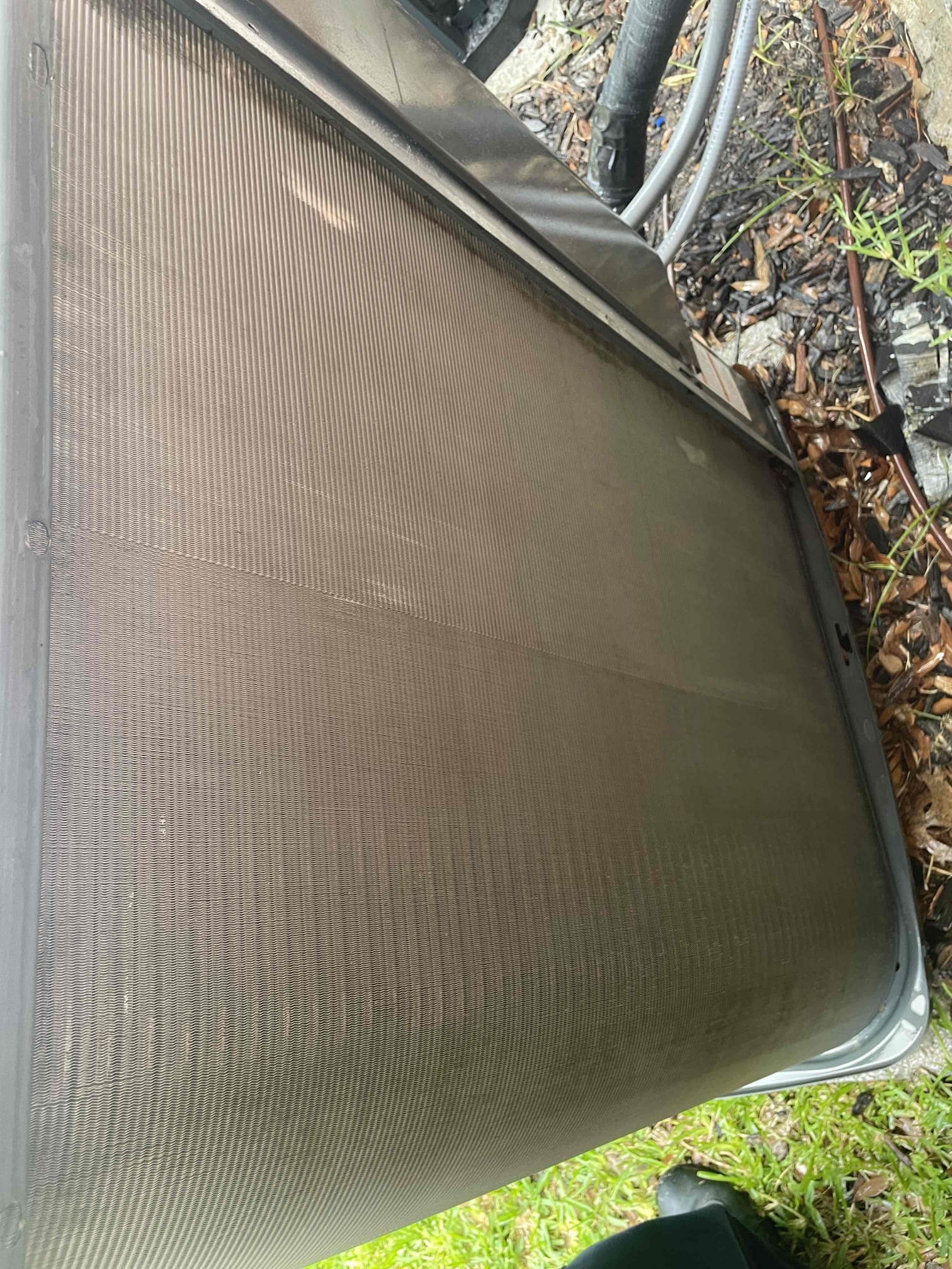 Arrived on site, replaced thermostat wire to Trane unit and ran new conduit from the outdoor condenser to the exterior wall. Disassembled and chemically cleaned outdoor Amana coils photos included. Replaced capacitor and filter on Amana unit. Could not replace filter on Trane unit as the filter currently in the unit was labeled wrong so both filters are Aprilaire 210.