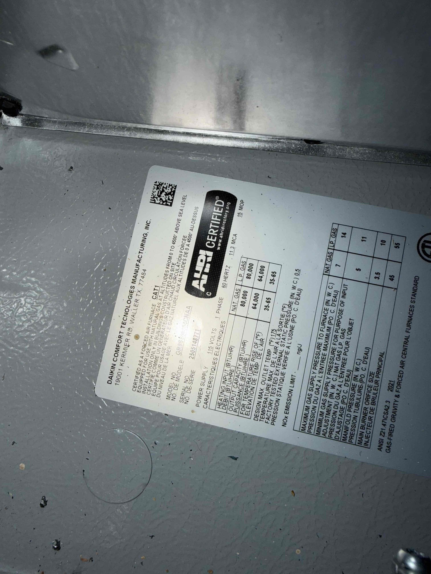 Sherman, TX - Upon arrival, I found that 24v wire at the condenser not connected. The roofing contractor informed me that a shingle fell and landed on it. This caused the fuse to pop in the attic. I connected the wiring and replaced the fuse. The system came on and began cooling again. The system is R32 refrigerant from 2025. 