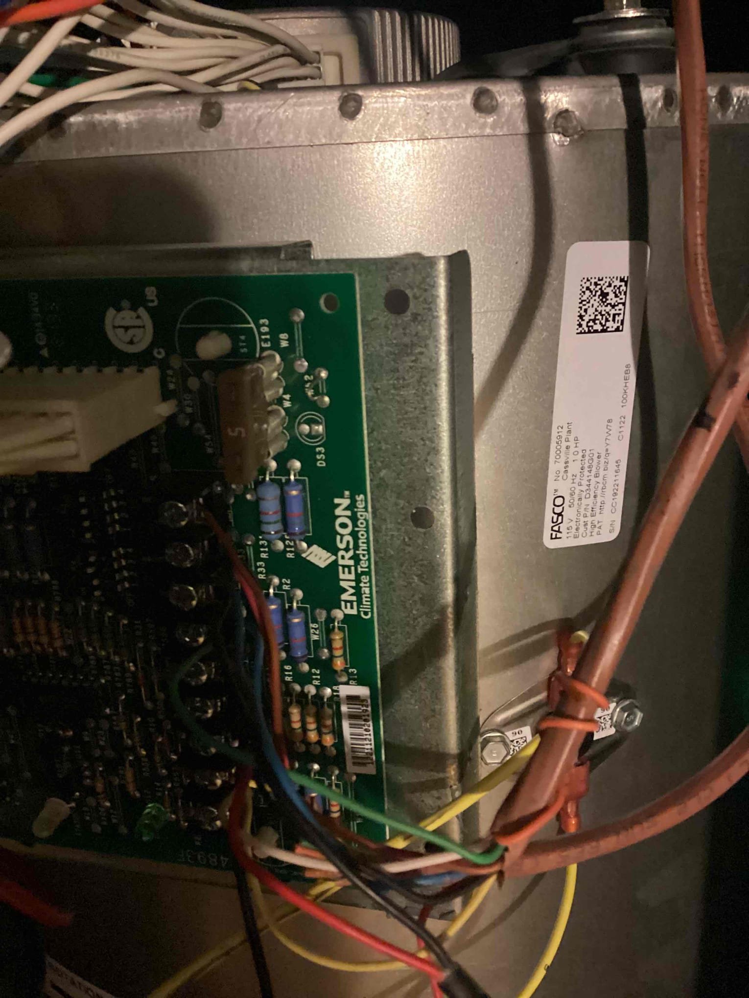 Upon arrival I found that outdoor unit was coming on a short cycling turning off after about 20 seconds. I found that blower motor inside furnace was not coming on. Upon further investigation, I found that control board was not giving the correct voltage to the blower motor. Blower motor had burnt up due to insufficient voltage from control board. Will need to order new control board and blower motor under warranty. Homeowner also wants to warranty the two thermostats. Homeowner would like thermostats, control board and blower motor to be done on same day.