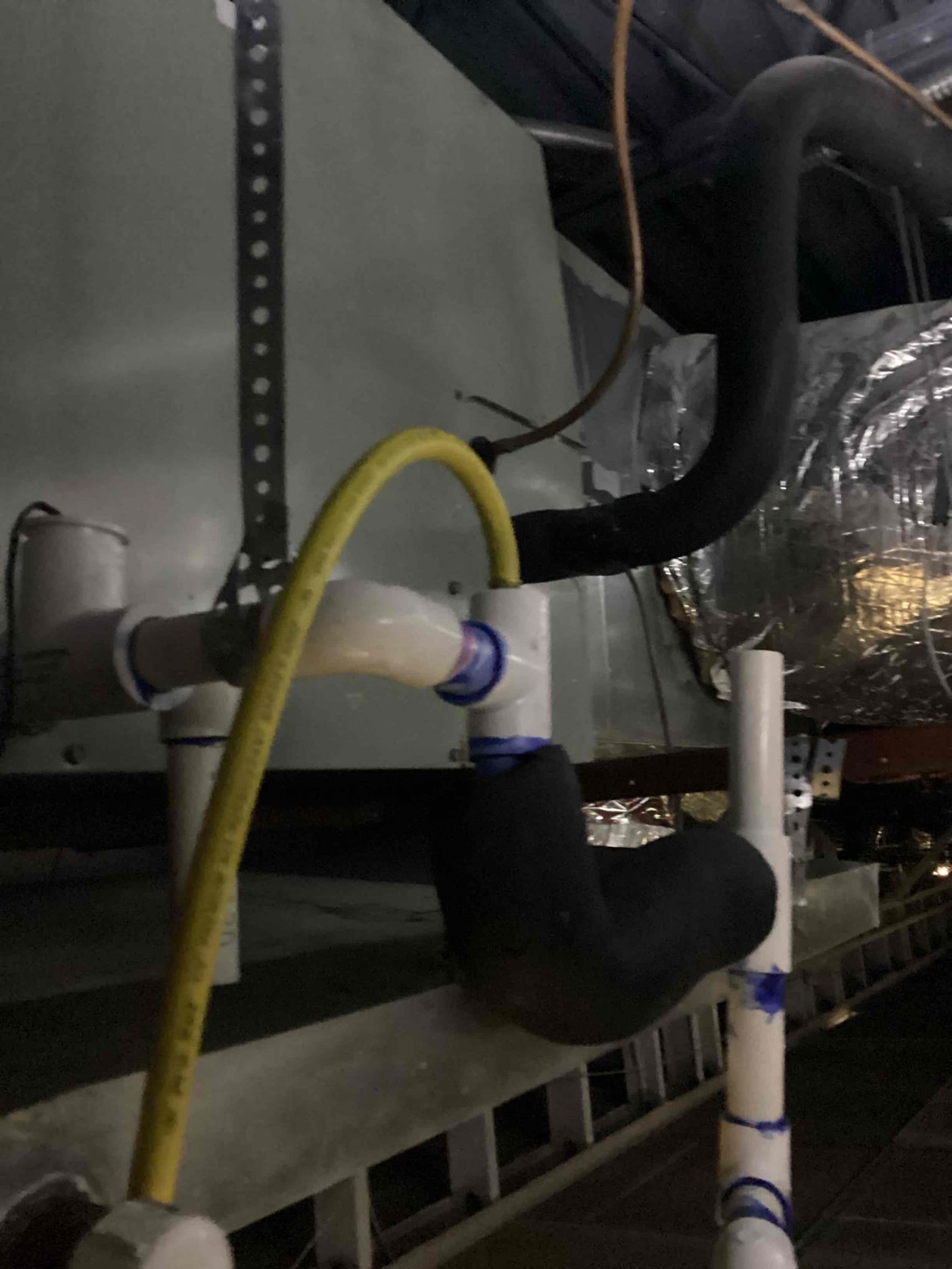 Sherman, TX - Upon arrival I found the emergency drain pan was full of water. Float switch was tripped so I cleaned out drains and vacuumed out all of the water. Tested drain line with a gallon of water system is draining. When thermostat came back on, I turned system to cooling and noticed that the outdoor unit was running, but the indoor blower was not coming on upon further investigation. I found that the breaker in the breaker panel was tripped not allowing the blower motor to come on I set breaker and panel and system system came on. System is running properly at this time. I let staff know that they may need to get an electrician to take a look at that weak breaker.