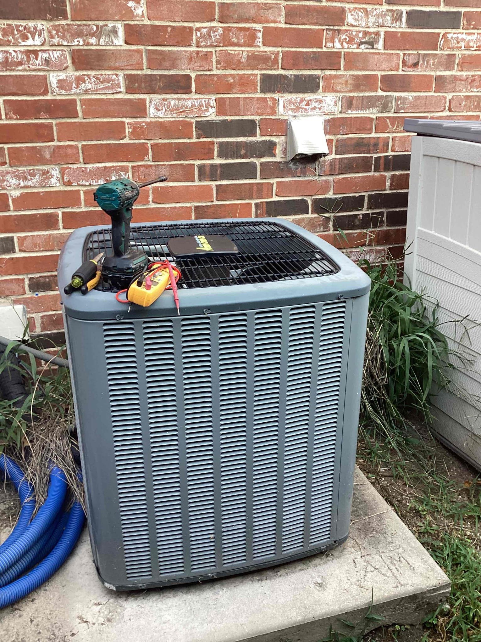 Melissa, TX - Upon arrival I found that control board had a burnt 3 amp fuse. Located low-voltage wiring short made repair and found that condenser start capacitor was low. Replaced start capacitor tested system. System is running properly at this time. I also checked the drain line for proper drainage. Drain line was clear.