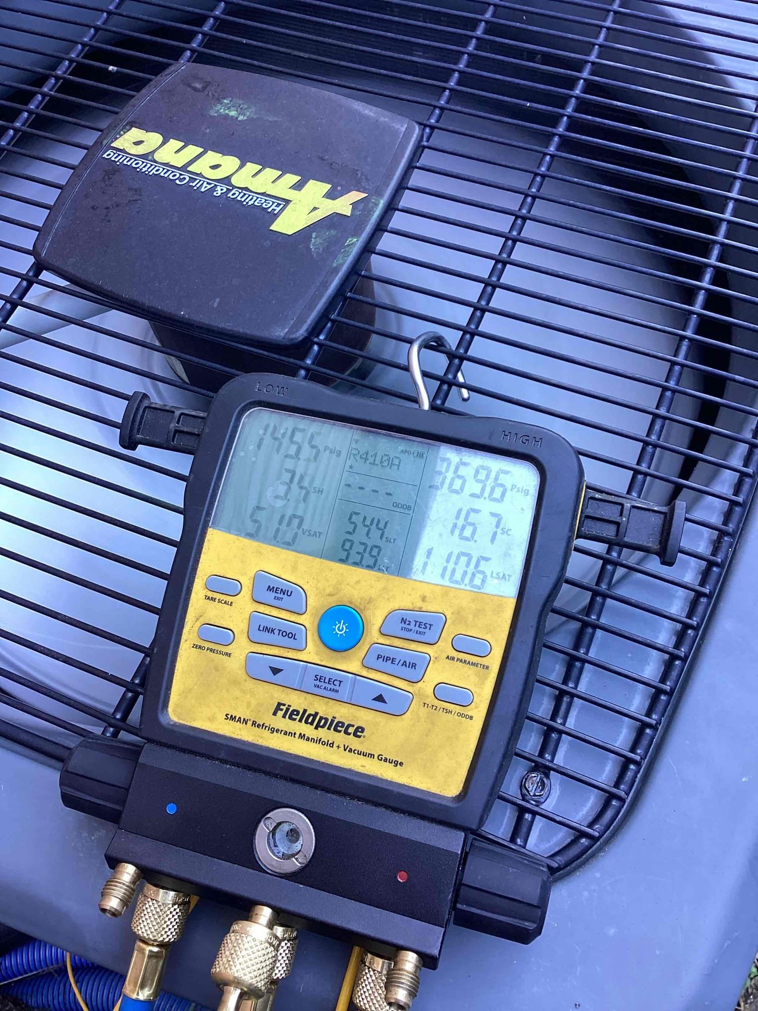 Melissa, TX - Upon arrival I found that outdoor unit was extremely dirty. I should have caught this the first time I was here so I did this for no charge, but I clean the outdoor unit inside out pressures greatly improved tested system and system is running properly at this time.