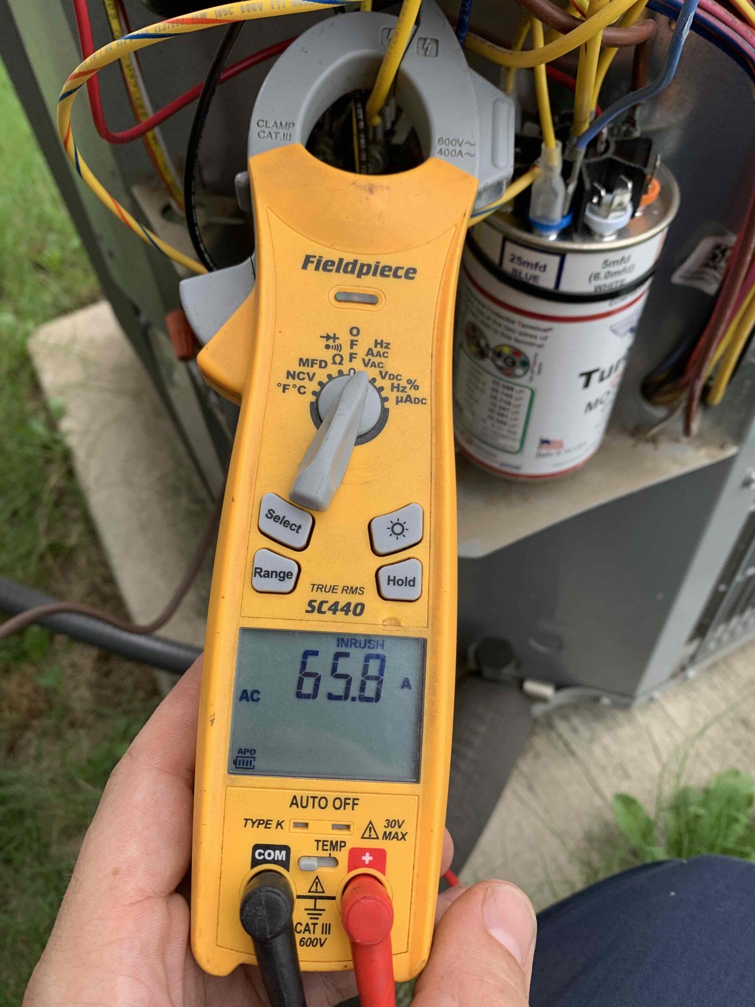Anna, TX - 1 system AC maintenance. Replaced filter provided by customer. Checked amp draw on blower motor. Measured temperature drop across system, getting 19° difference. Checked operation of drain line and safety switch. Treated it with drain solution. Checked amp draw on compressor and condenser fan motor. Checked capacitor and contactor, they are both within acceptable tolerance. Cleaned condenser coil using water. System is cooling at this time. 

Performed blower wheel cleaning, evaporator coil cleaning, and installed hard start kit for compressor. 