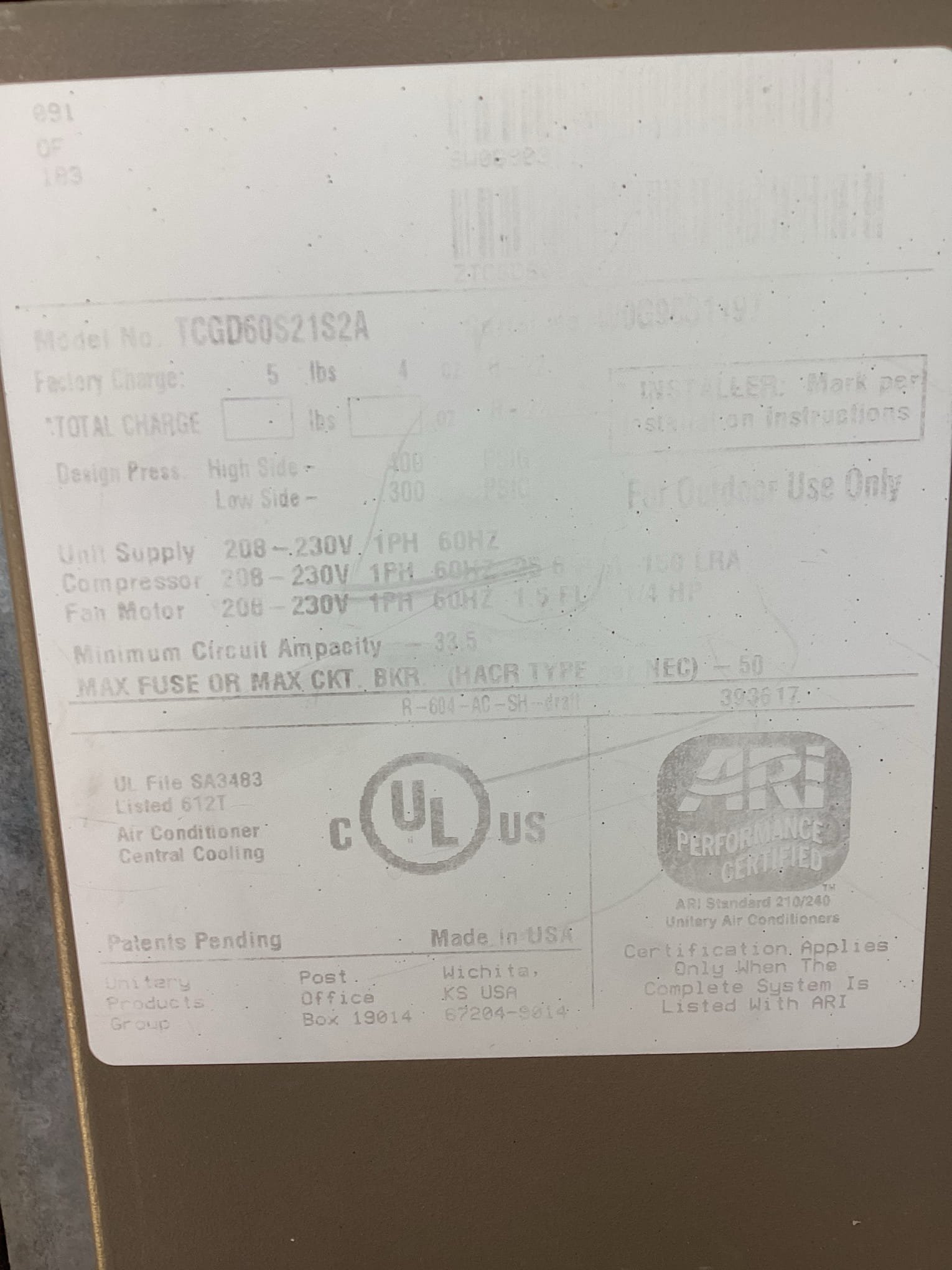 Sherman, TX - Upon arrival I found that outdoor unit was low on refrigerant. This is a R 22 refrigerant. Had the discussion with the homeowner about replacing condenser and evaporator coil. Homeowner was going to think about this and get back with us.