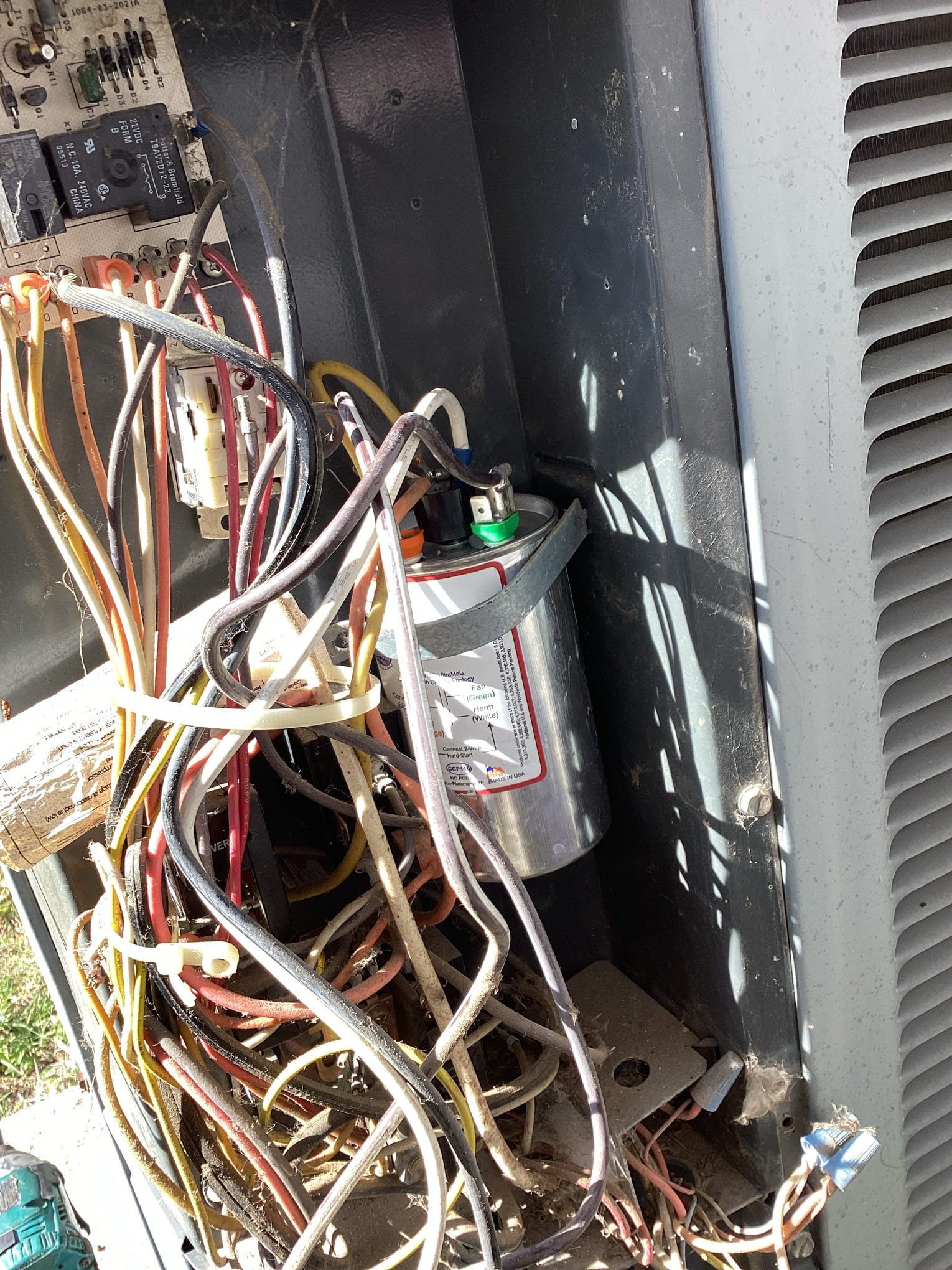 Sherman, TX - Upon arrival I found that the outdoor unit was not running due to float switch tripped. I cleared drain line and tested drain lines. I also found that start capacitor at outdoor unit was extremely low. I replaced start capacitor with a 50/5. Tested system system is running properly at this time.