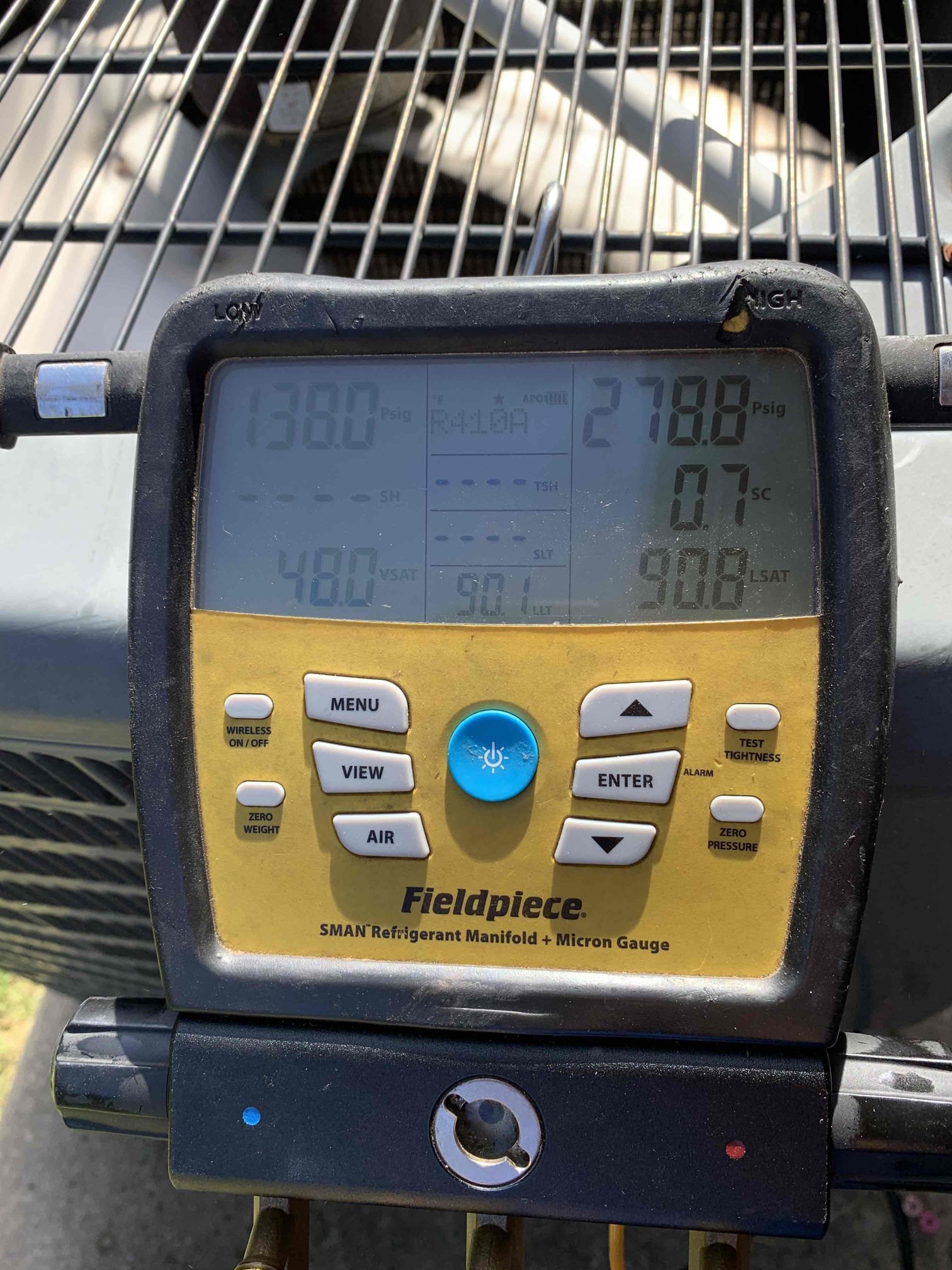 No cool on single system. Customer stated that system would not keep up with the set temperture when it got to the hottest part of the day. Checked temperature drop across system and only getting 13° difference. Checked refrigerant pressures and it was low. Performed electronic leak search and found leak in evaporator coil where it can not be repaired. AC will need to be replaced. Customer approved adding 2 lbs of refrigerant to help get them by until it gets replaced. They understand there is a leak and there is no warranty on the refrigerant. Jesse is coming out later today to give them estimate on replacement. 