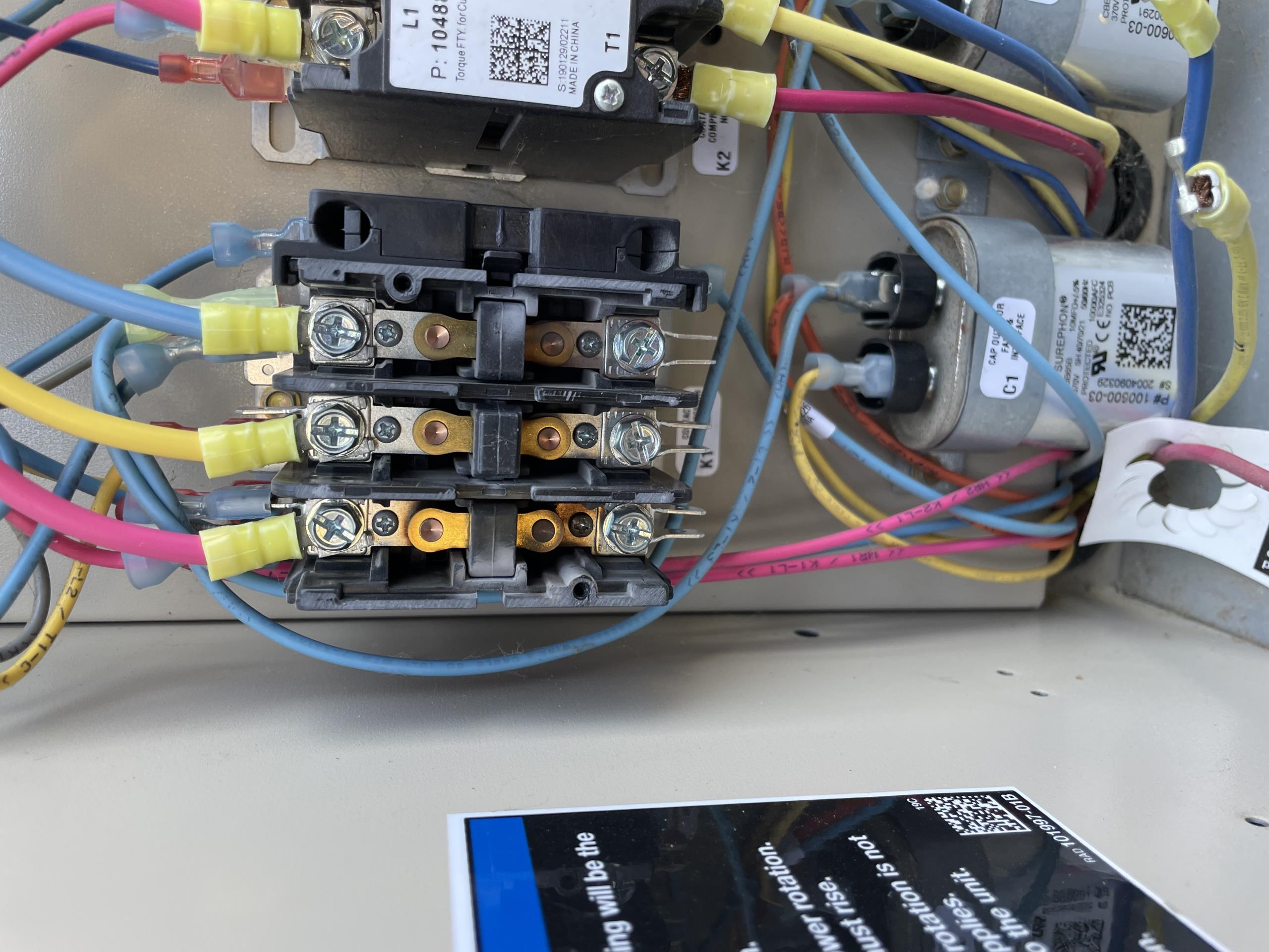 Melissa, TX - Upon arrival we found breaker was tripped due to bad three phase contactor at outdoor unit. Outdoor unit supplies power to the indoor unit. This was causing the thermostat to glitch. Will need to replace three phase contactor inside Lennox outdoor unit. We will need to order this part and return for install. 