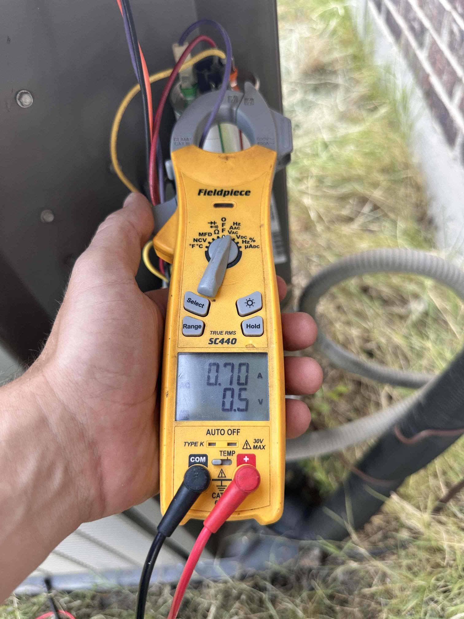 Anna, TX - No Cool on single system. Indoor blower was running but outside compressor was not. Thermostat was set to cool, but it was 88° in the house. Checked contactor, it is getting 24 V from thermostat as well as 240 V from breaker. Checked capacitor and it was dead. Replace capacitor using generic one. Tested system operation after repair. Measured draw on compressor and fan motor, both are operating within acceptable range. System is cooling at this time. 