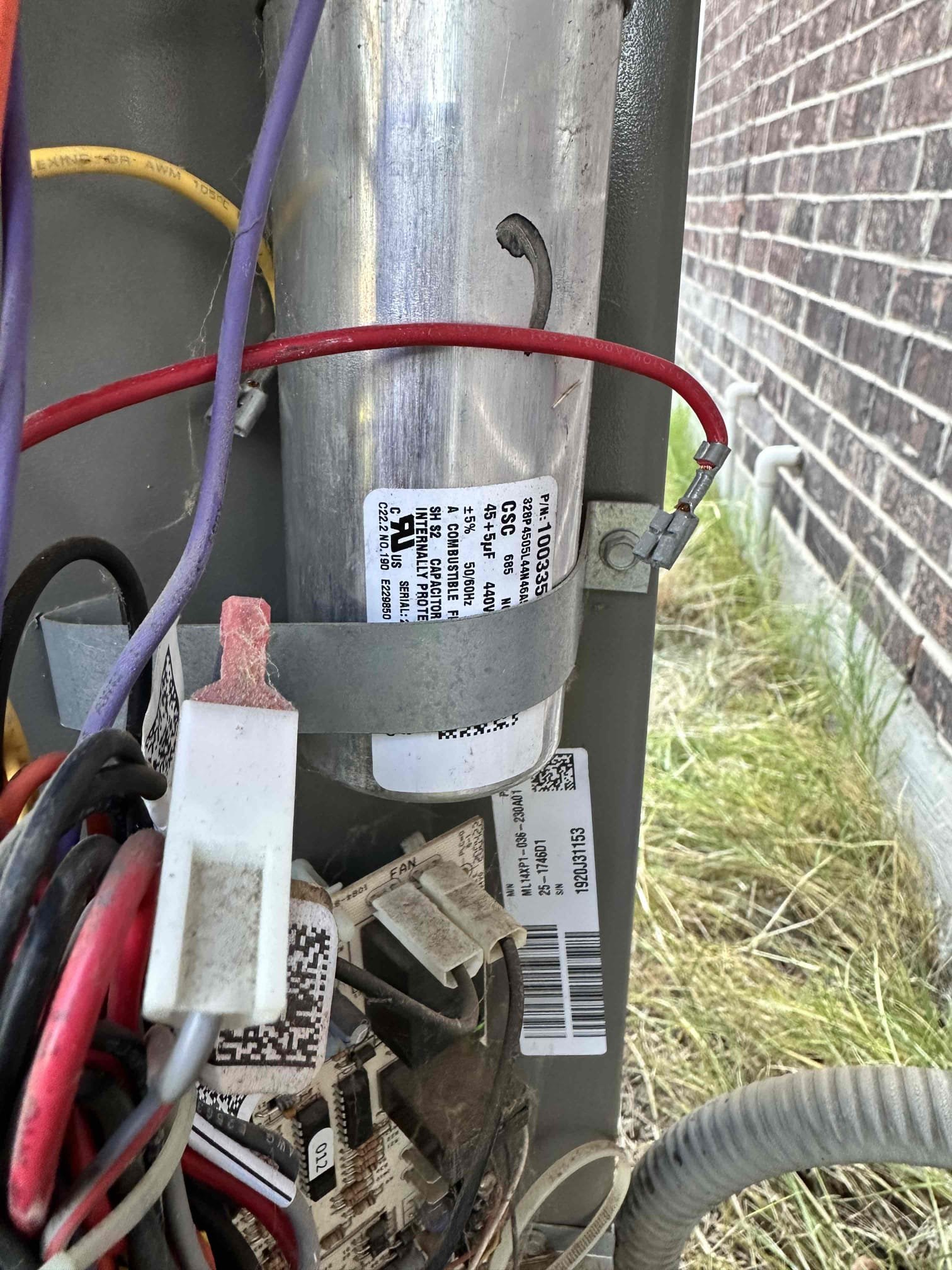 Anna, TX - No Cool on single system. Indoor blower was running but outside compressor was not. Thermostat was set to cool, but it was 88° in the house. Checked contactor, it is getting 24 V from thermostat as well as 240 V from breaker. Checked capacitor and it was dead. Replace capacitor using generic one. Tested system operation after repair. Measured draw on compressor and fan motor, both are operating within acceptable range. System is cooling at this time. 