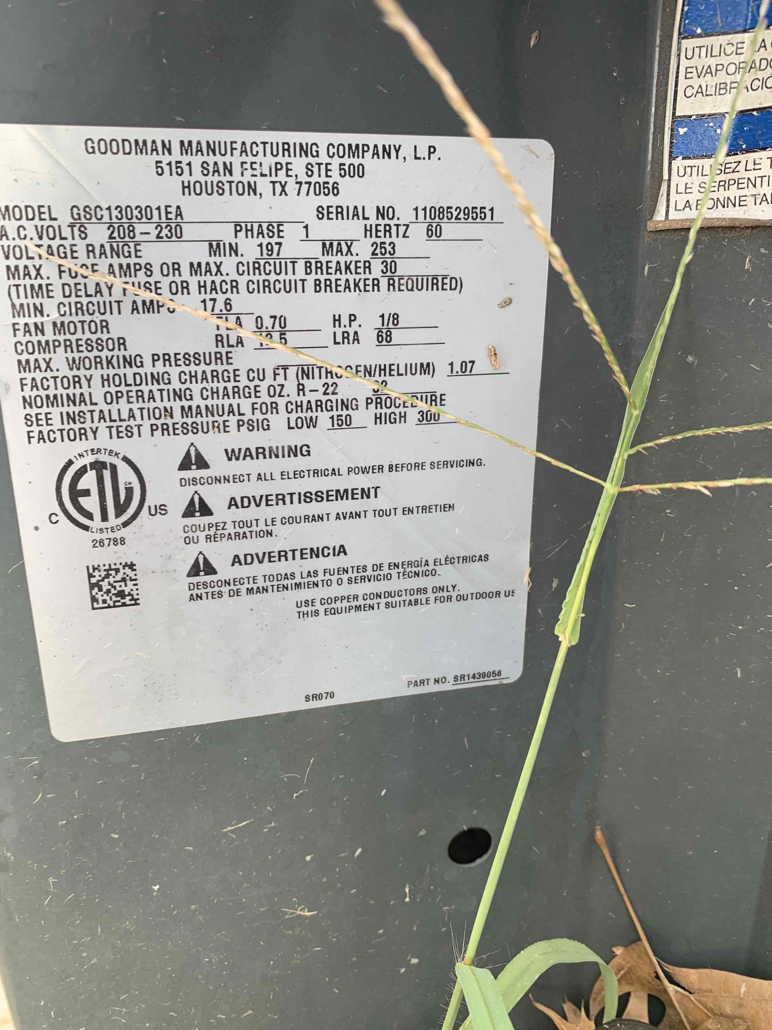 Anna, TX - No cool on east side system. Customer noticed that condenser was making a humming sound when it was trying to run. Checked capacitor and it was completely dead. Replaced 40/5 capacitor and tested system after repair. Measured amp draw on on compressor and condenser fan motor. Contactor is still in good condition. Checked supply temperature at floor grill. System is cooling at this time. 