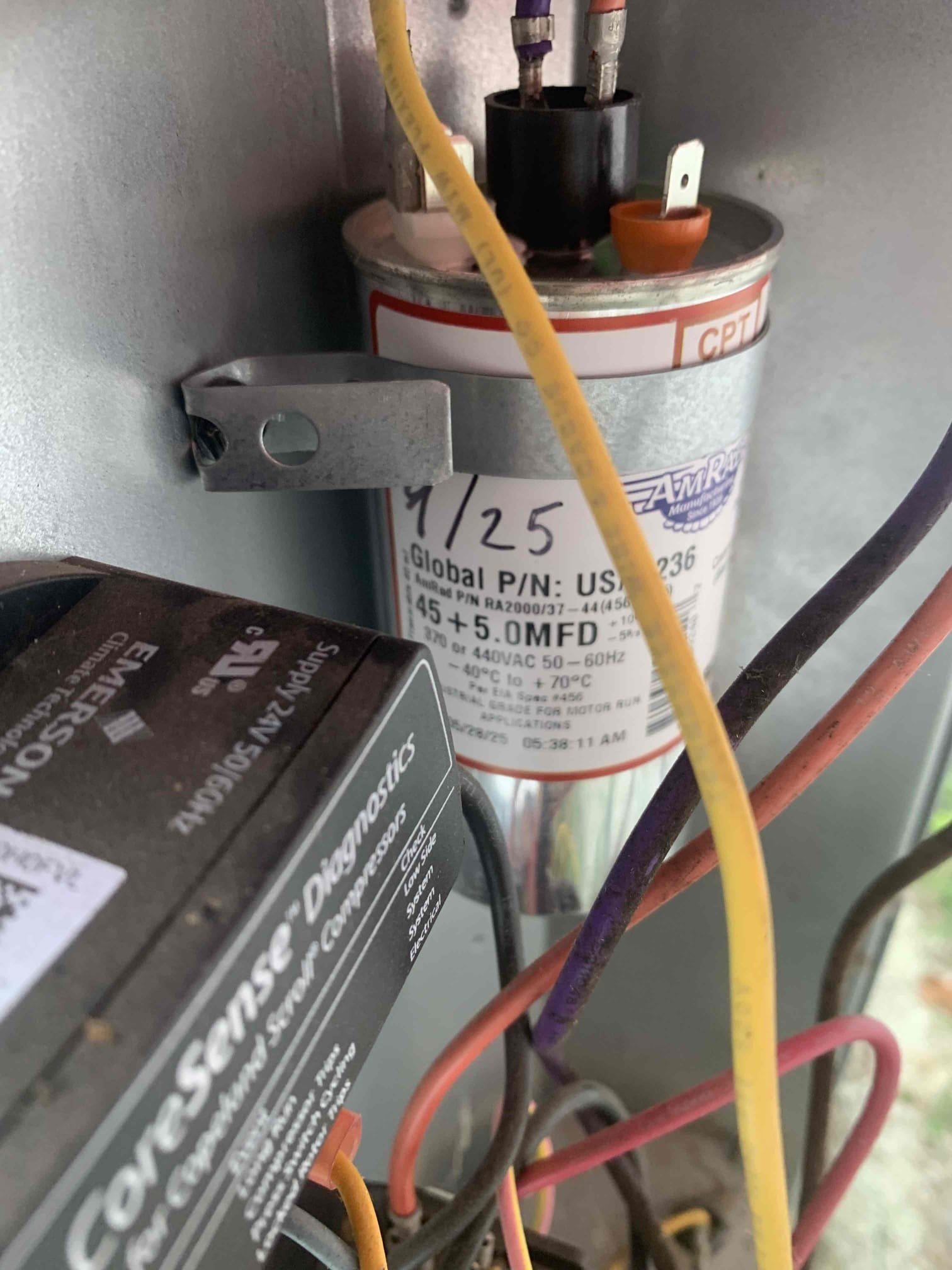 Anna, TX - Arrive for no cool. Customer noticed yesterday that system was not cooling. He said that the fan outside was running but didn’t think the compressor was. Customer powered off unit for a while and when we turned it back on it has been running ever since. Checked capacitor and it was good, we replaced it last year. Measured amp draw on fan motor and compressor. Condenser coil is covered with a layer of dirt and debris. System could have over heated and shut off on high pressure and turned back on once it cooled down. Customer said he is going to clean condenser on his own. System is cooling at this time. 