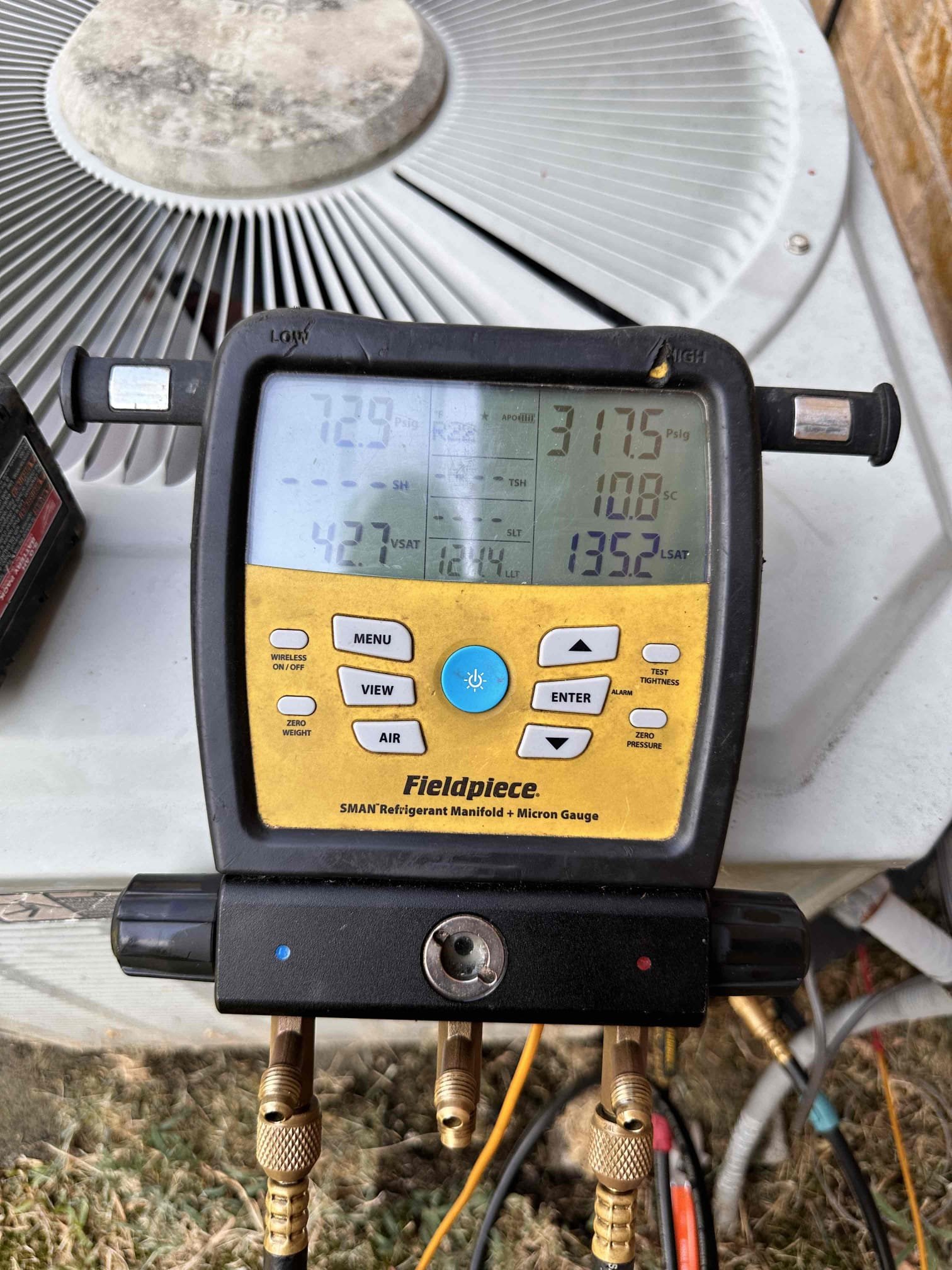 Sherman, TX - No cool on single system. Customer stated that system was not keeping up. Checked temperature drop and only getting 13° difference. Went outside to condenser and noticed that coil was completely stopped up. Performed water cleaning on it for today in order to get it cooling better. After cleaning condenser checked temperatures and now getting 17° difference. Checked refrigerant pressures and showed that there is a restriction in the refrigerant. With the system being r-22 and from 1999, system will need to be replaced. Customers are going to try to make it through the rest of the summer and consider replacement next year. 