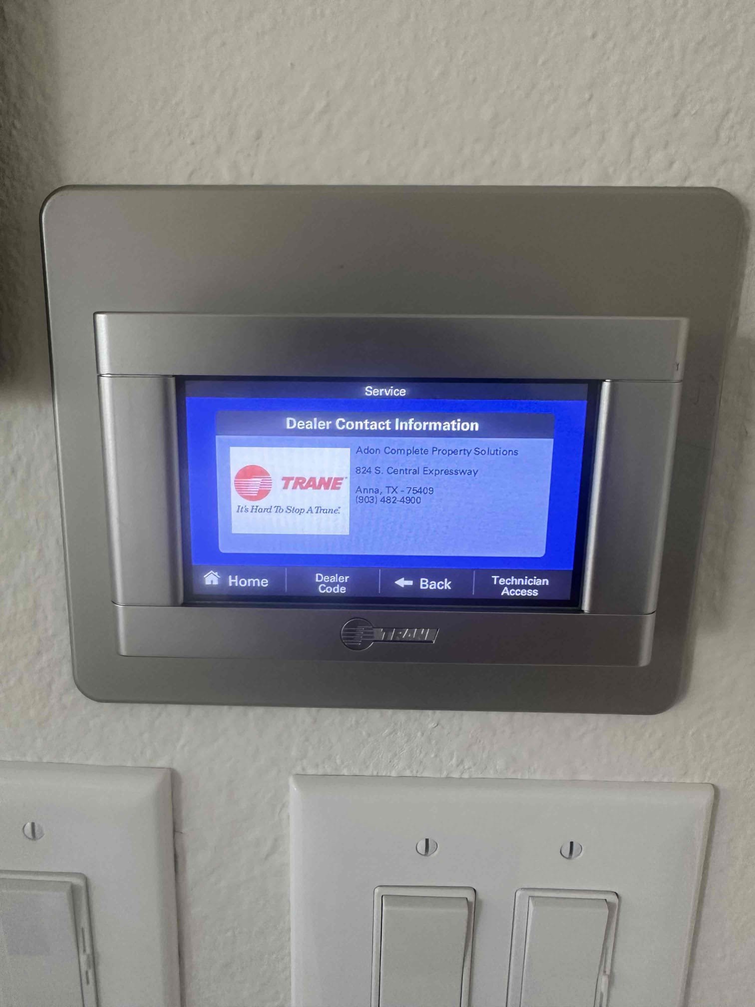 Replaced both trane thermostats. Installed the communicating 850 in the primary bedroom and the 2 stage 824 in the main living area. Set up both thermostats and programmed them to the appropriate systems. Connected them to customer Wi-Fi and then to the app on his phone. Tested both systems after installing thermostats. System are cooling at this time. 