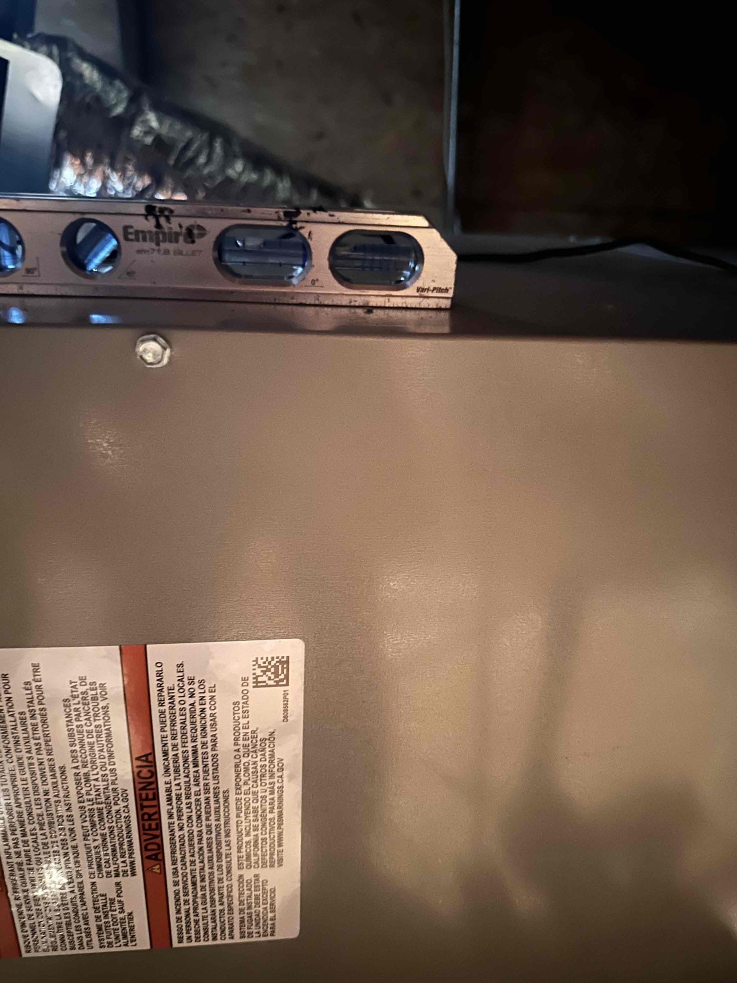 Blue Ridge, TX - Performed QC on new installed system. Put system into test mode from thermostat. Checked temperature drop across system. Checked unit level and drain level. System has safety shut off switches installed in drain line. Incoming gas has sediment trap. System connections are air tight with no leakage. Adjusted dampers for kitchen and dining room duct runs. Went outside to condenser and checked refrigerant pressures. System has refrigerant locking caps installed. Condenser is level. Customer is comfortable with using thermostat. 

Ceiling was damaged during install, pictures attached.
Filter size Aprilaire 210