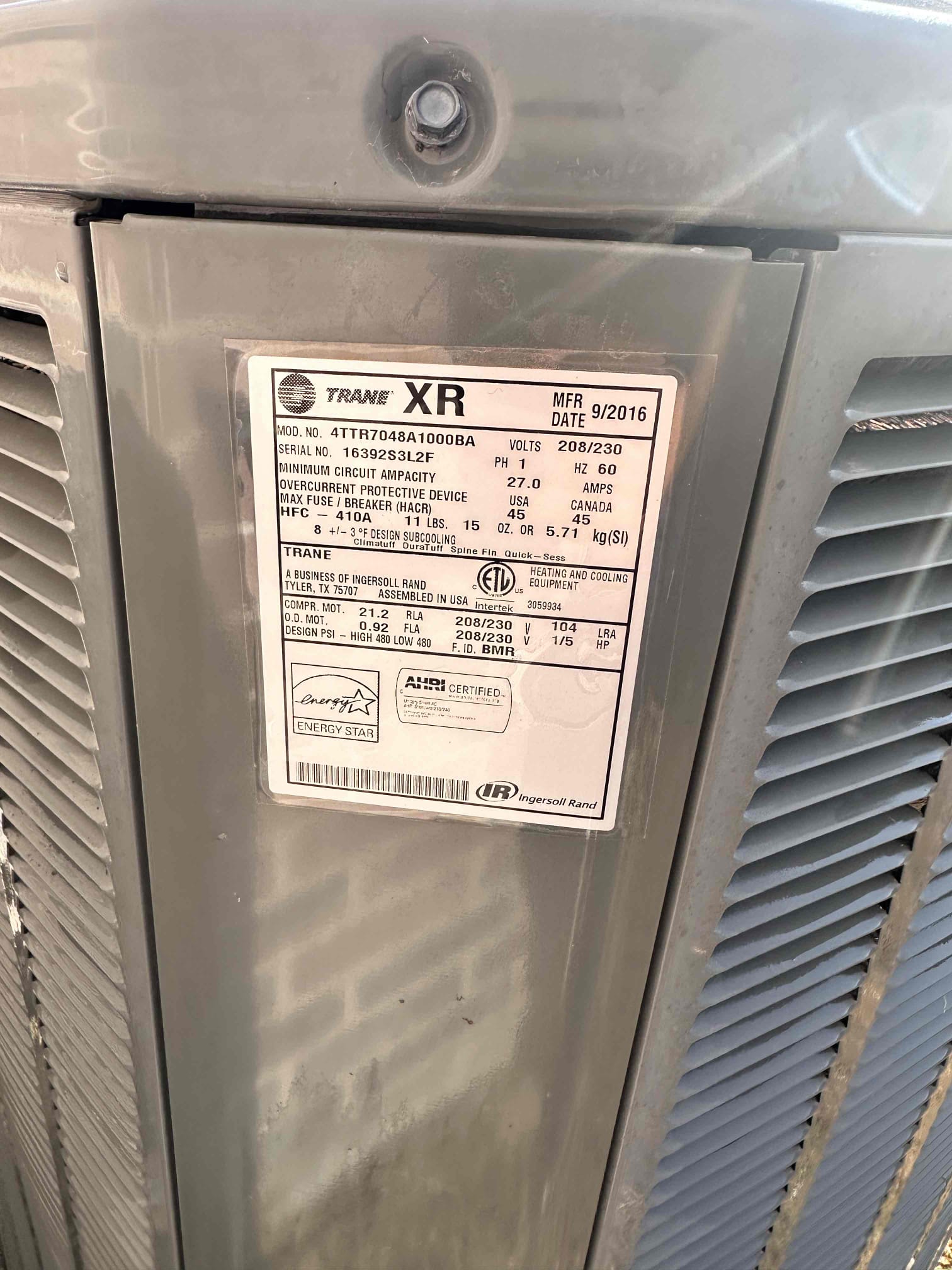 Anna, TX - 1 system AC maintenance. Replaced filter provided by customer. Measured temperature drop across system, getting 19° difference. Checked operation of drain line, it is clear and treated with drain solution. Next, went outside to condenser. Measured amp draw on compressor and fan motor. Starting amp draw on compressor is above manufacturer limit, this causes more stress on the compressor and can shorten the life of it. Recommended installing hard start kit to bring starting amps down and prolong the life of the compressor. Checked capacitor and contactor. Capacitor is out of range, replaced it under parts warranty. Cleaned condenser coil using water. System is cooling at this time. 