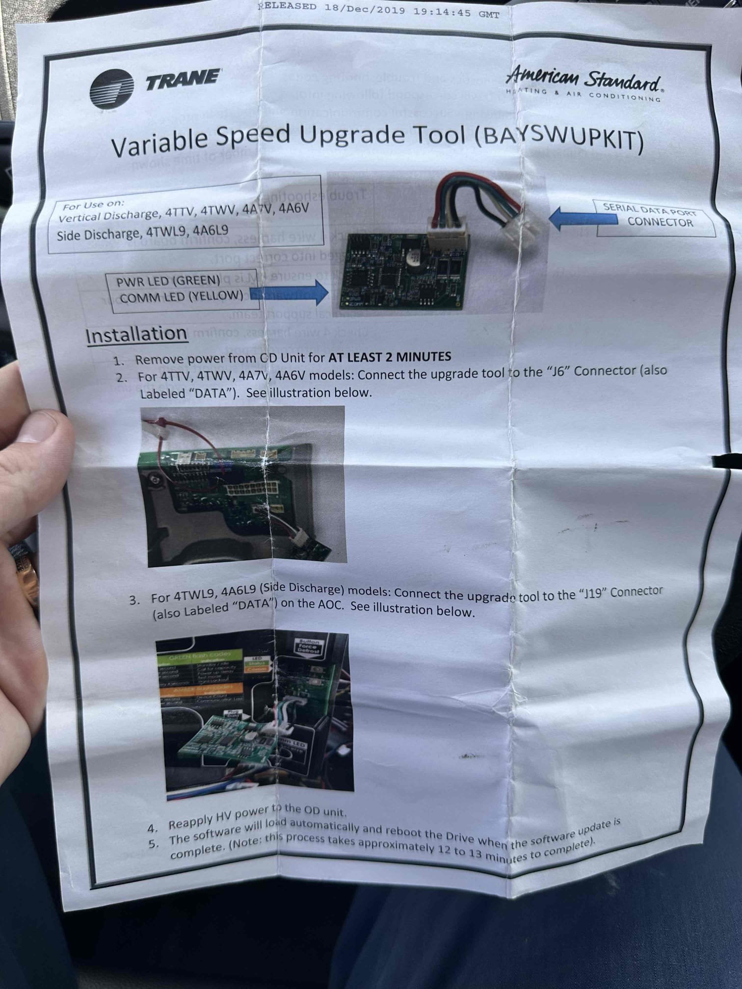 Denison, TX - Connected mantis tool to inverter board as directed by the instructions. Updated automatically loaded onto the board. Solid yellow light showed that update was installed successfully. Tested system after and system is cooling at this time. 