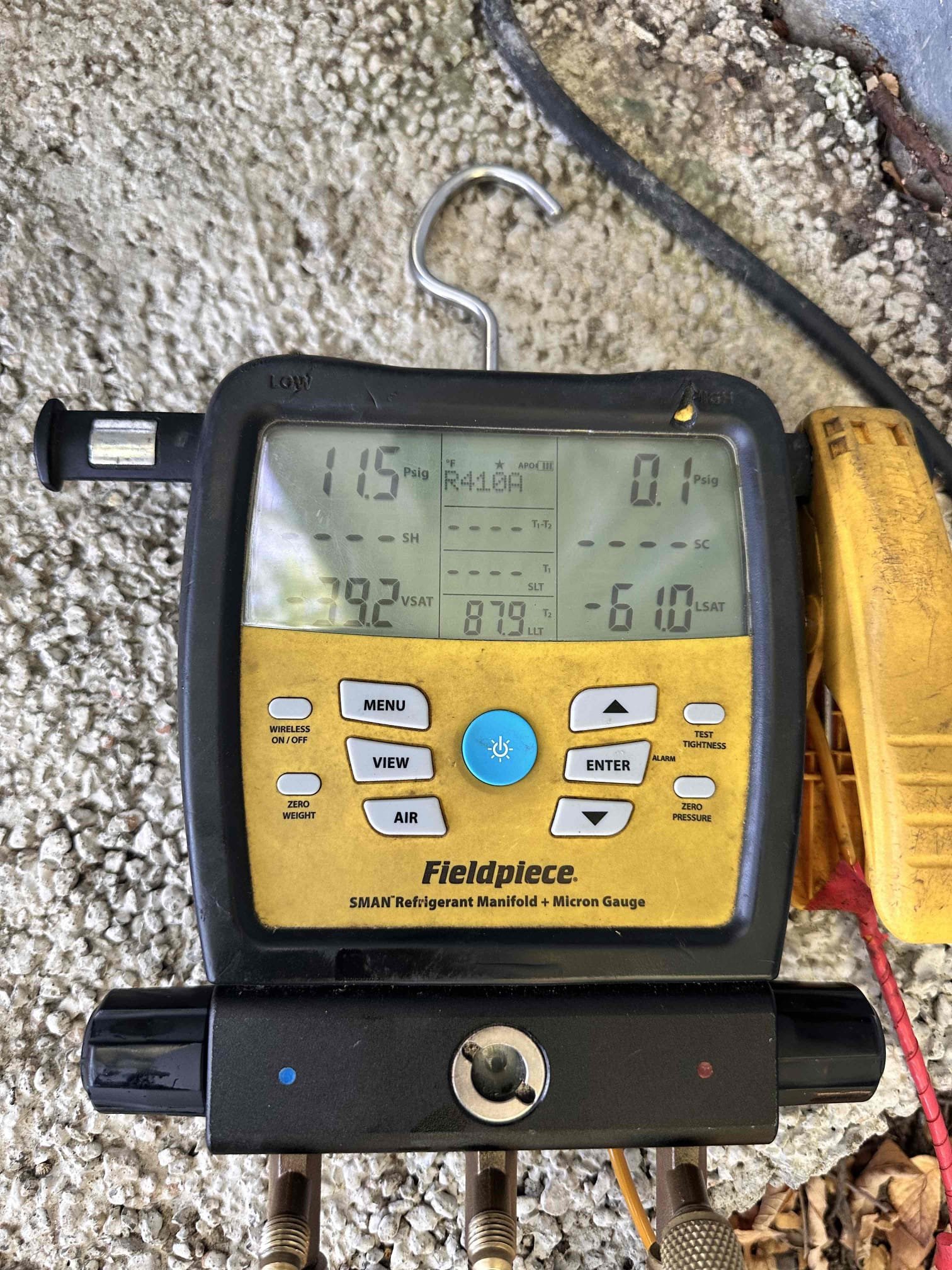 Arrived for no cool on mini split serving the back shed. Set system to Cool and checked temperature. Not getting any cold air coming out. Checked refrigerant pressures and system is low. Customer approved leak search. Located leak in evaporator coil inside. Customer wanted to add refrigerant to get it cooling for now. We will look into if coil is under warranty. Customer will also look into that from where they bought it. If it is not under warranty, customer would like estimate to replace.