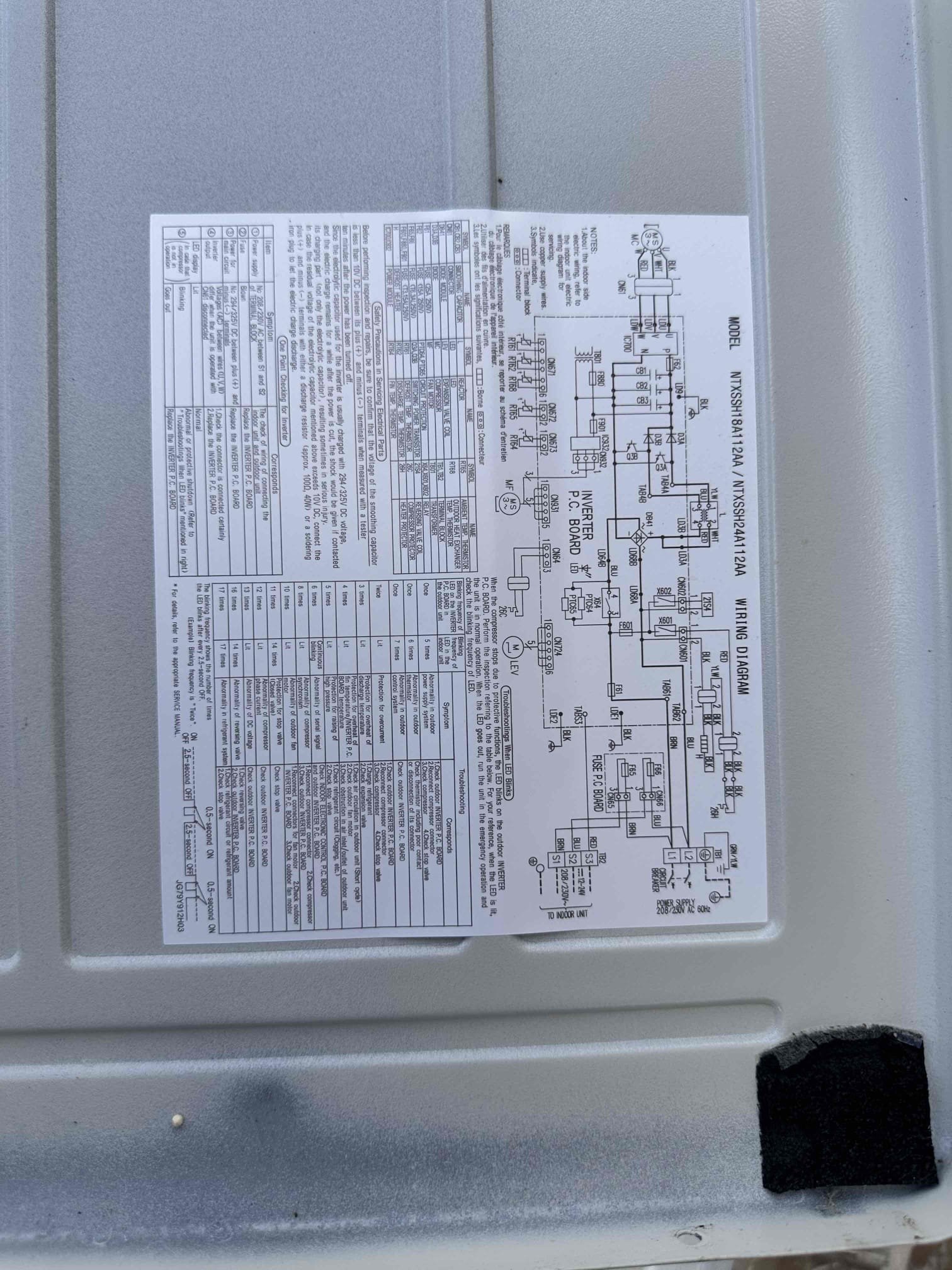 Van Alstyne, TX - No cool on mini split serving garage area. Set thermostat to cool. Indoor blower came on and compressor was running but fan motor would not work. Took covers off to reveal circuit board. Found board burnt where it had arched and even left a black mark on cover above it. Need to replace circuit board under parts warranty. 
