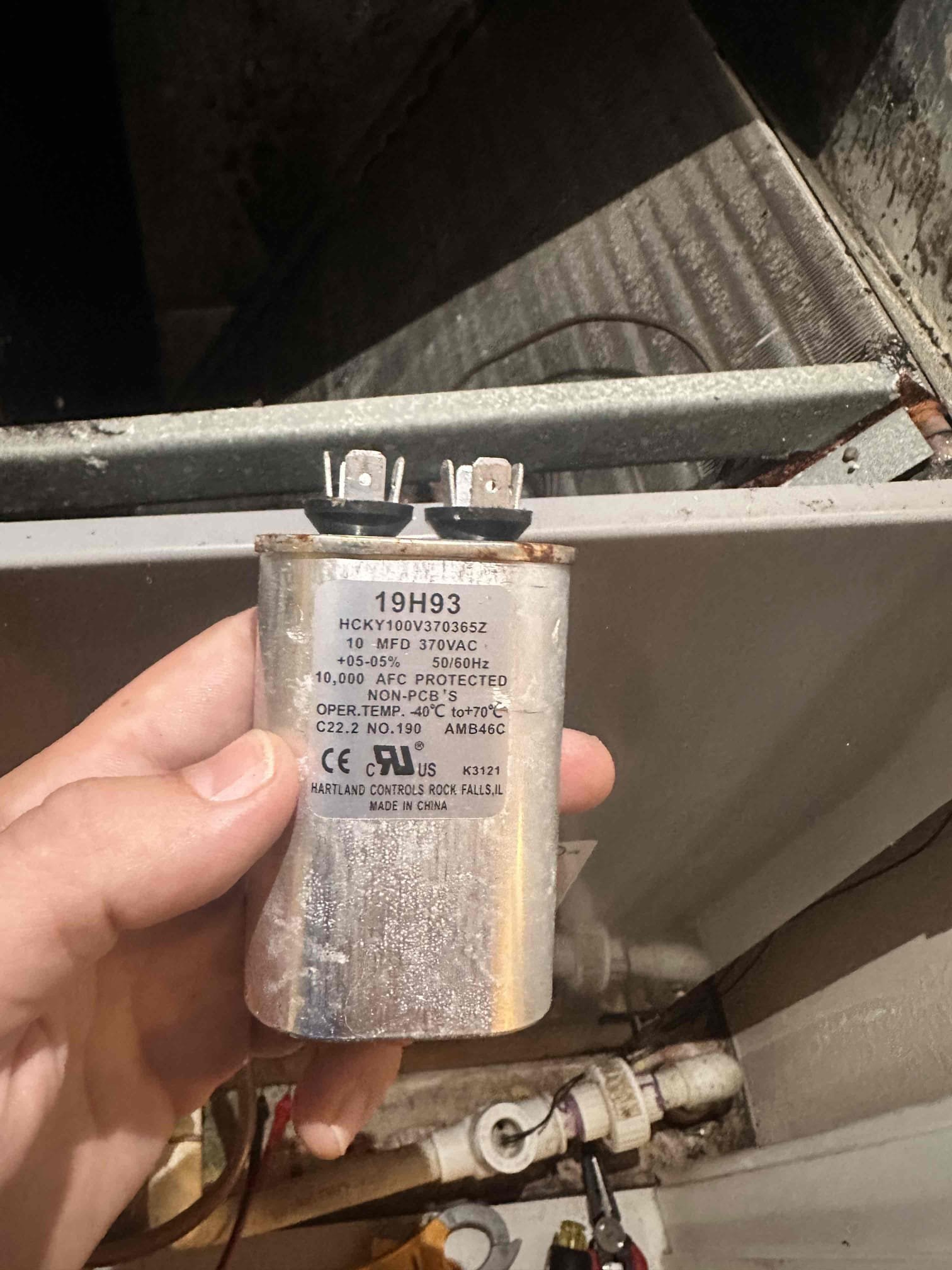 Anna, TX - Arrive for no cool on heat pump system. Tenant had noticed the system wasn’t cooling. They said the indoor unit was not running but when they went outside the condenser was running. There was also ice on the copper lines going into the house. Tenant turned system off for a few hours and then tried it again last night and it has been running since then. From what the customer said, we suspect there is an issue with the indoor blower. Checked capacitor, it was low but not completely dead. Landlord approved replacing the capacitor in case that is why the blower stopped. 

Checked amp draw on motor and it is within its acceptable range, although it is on the high side. The blower wheel is extremely dirty which can lead to overheating and motor failure. Recommend having blower cleaned as soon as possible. Also notice that evaporator coil is heavily covered in biological growth and debris. This will cause cooling and heating issues as well as more stress on the blower and compressor. Recomme
