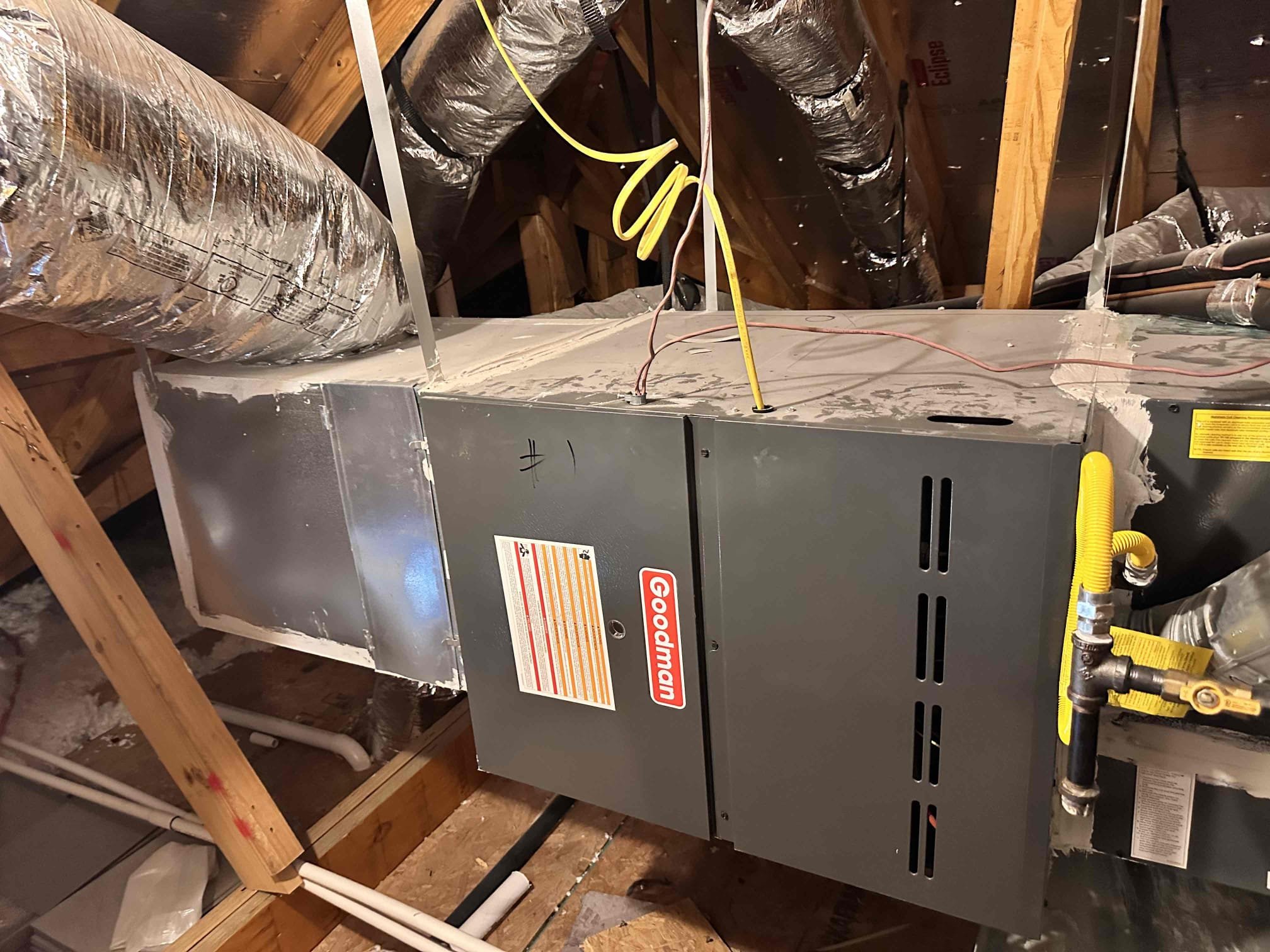 Anna, TX - Customer was having issues with bedroom downstairs getting hot in the summer and cold in the winter. Checked for manual dampers to adjust air flow and there are none installed. These will need to be put in so we can adjust where the air is going. Sent estimate to customer to installed damper in each duct and balance the air flow. 

Duct sizes- 10,5,9,8,9,8,9