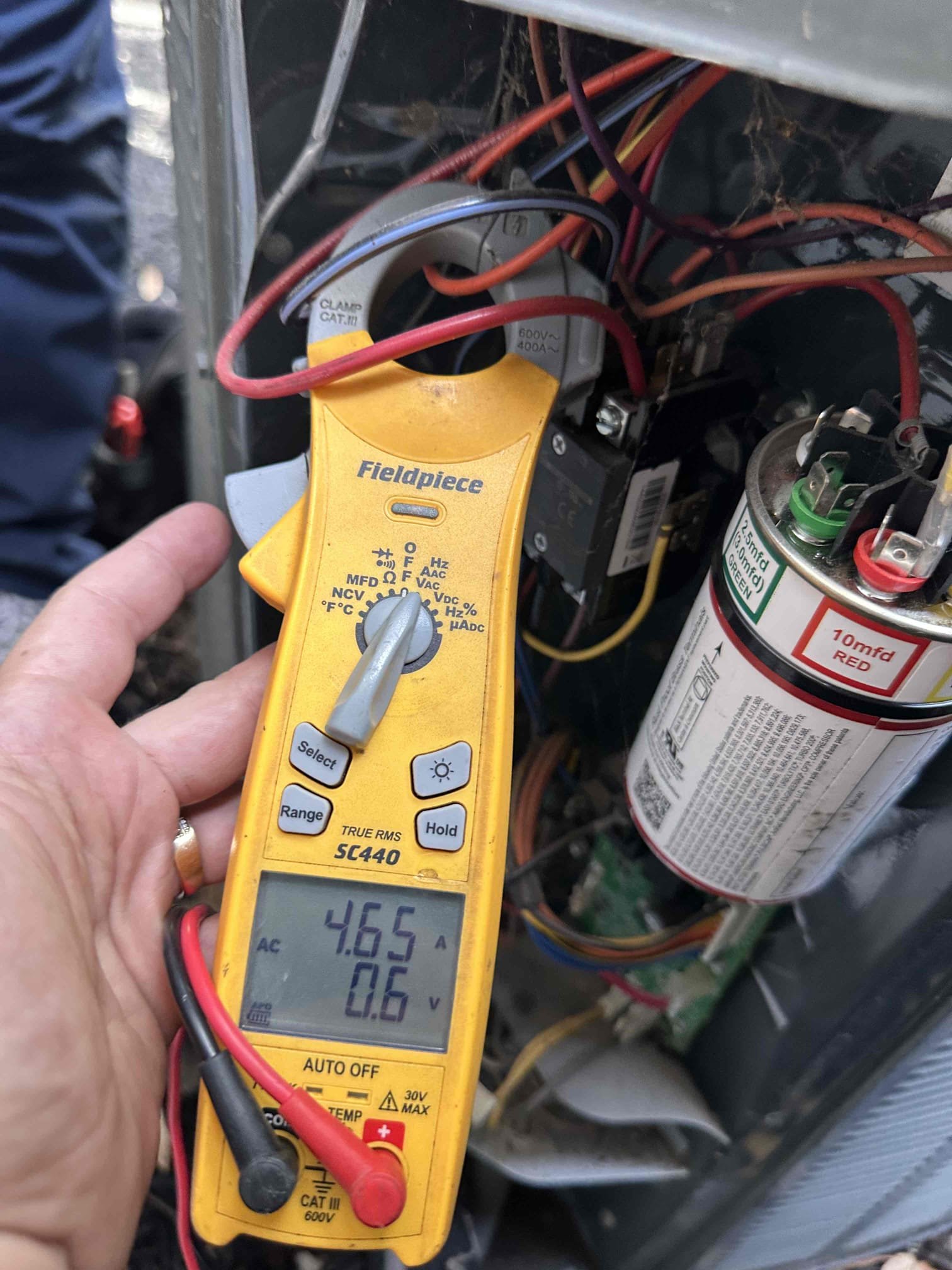 Dallas, TX - 3 system AC maintenance. Replaced filters provided by customer. Checked operation of drain line, treated them with drain solution. Measured temperature drop across systems, getting at least 54° supply temperature for all. All systems have safety shut off switches. Next, went outside to condensers. Measured amp draw on compressors and fan motors. Starting amp draw on compressor for upstairs system is over the limit set by the manufacturer. Recommend installing hard start kit to bring starting amps down and prolong life of system. Contactors and capacitors are within acceptable range. Cleaned condenser coils using water. Systems are cooling at this time. 

Noticed copper line for bedroom system is kinked badly, not sure if this happened when his mulch was put in earlier this summer or if it had already been like that. Let him know it could have issues cooling and he will monitor it and let us know. Supply temperature is good at this time. 