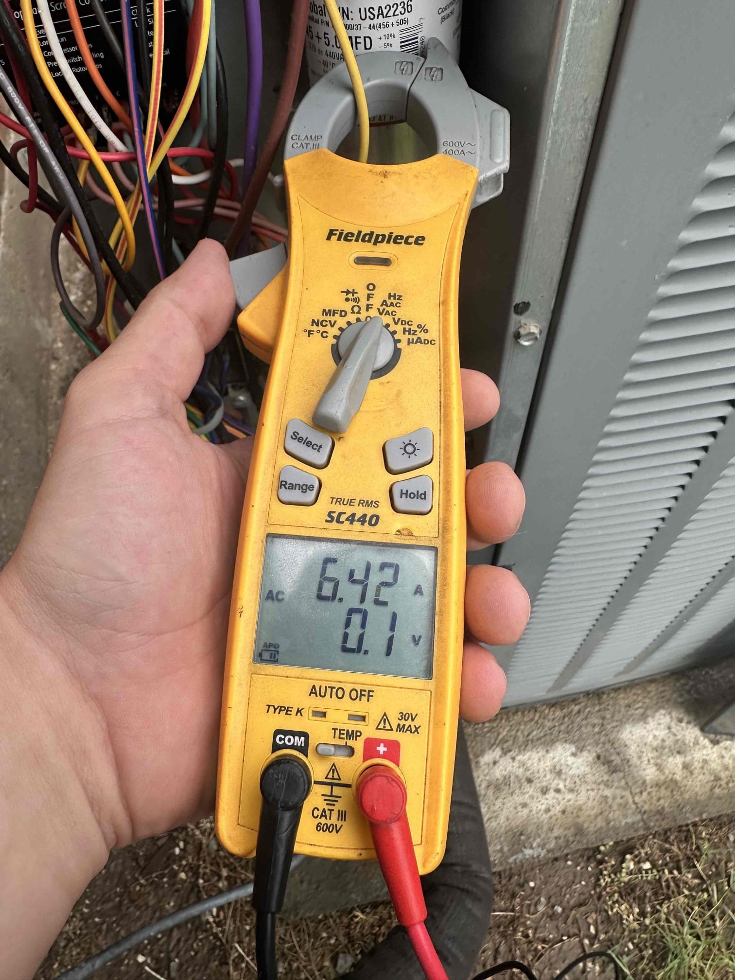 Anna, TX - 1 system AC heat pump maintenance. Checked amp draw on compressor and condenser fan motor. Checked capacitor and contactor, they are both within acceptable tolerance. Starting amp draw is under limit set by manufacturer. Cleaned condenser coil using water. Replaced filter in grille provided by customer. Checked operation of drain line and treated it using drain solution. Measured temperature drop across system, 71° at return and 50° at supply. Drain line has safety shut off switch and easy clean out valve. System is cooling at this time. 