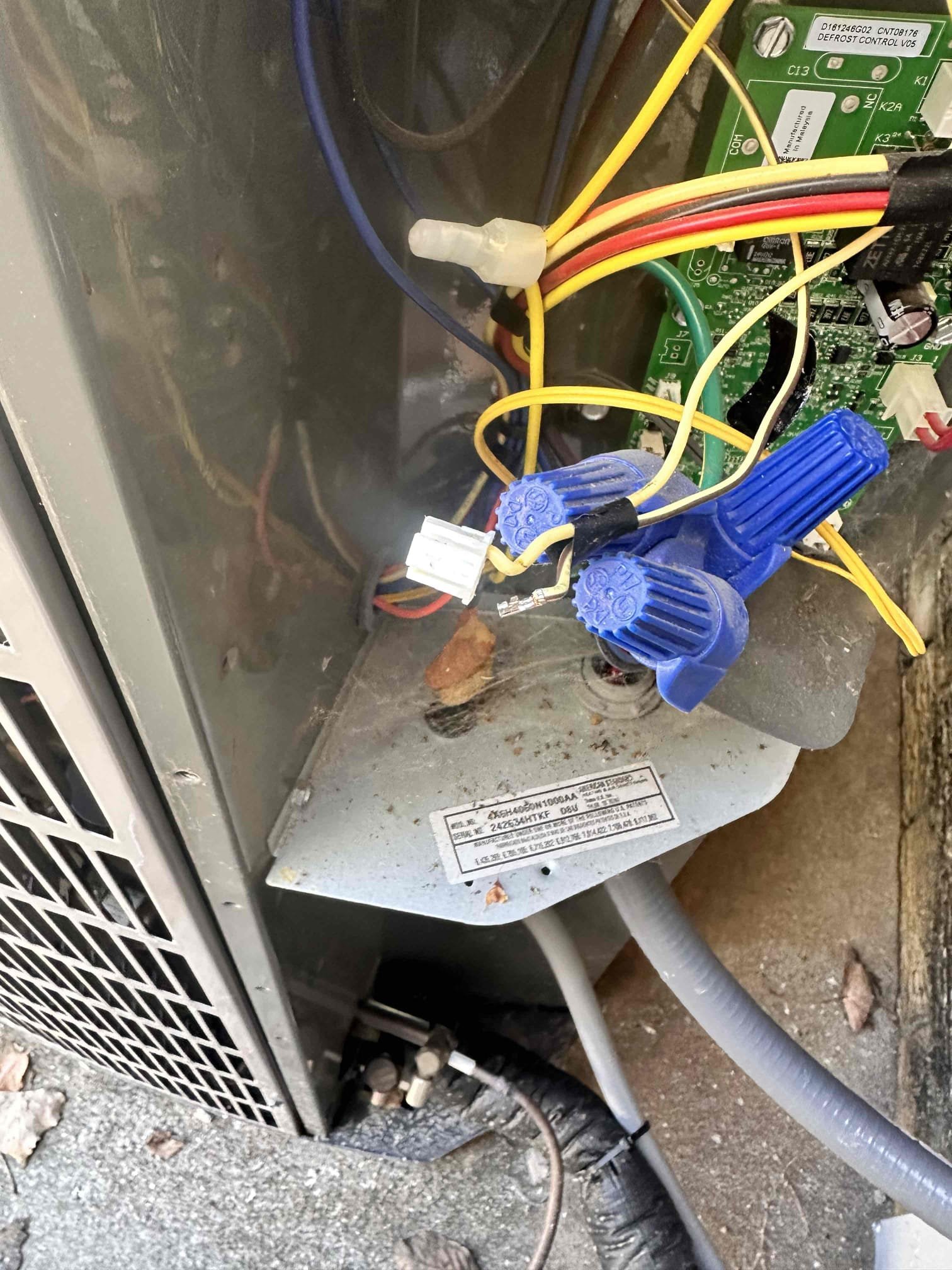 Denison, TX - Arrive for no Cool. Customer stated that outdoor unit would run for a bit and then shut off. Set thermostat to cool and everything came on like normal. Check temperature drop and getting 19° difference. Customer then said he noticed that the fan would stop while the compressor was still running. Took panel off and checked wiring for fan motor. I moved it around and fan stopped suddenly and then came back on. Found that flood going into defrost board had a wire that came loose. The pin on the board was not straight and was causing the wire to pop out of the plug. Fixed pin on board and also secured wire inside plug. Checked tightness of wire and it seems to be solid now. Tested system after repair and fan motor is operating correctly. System is cooling at this time.