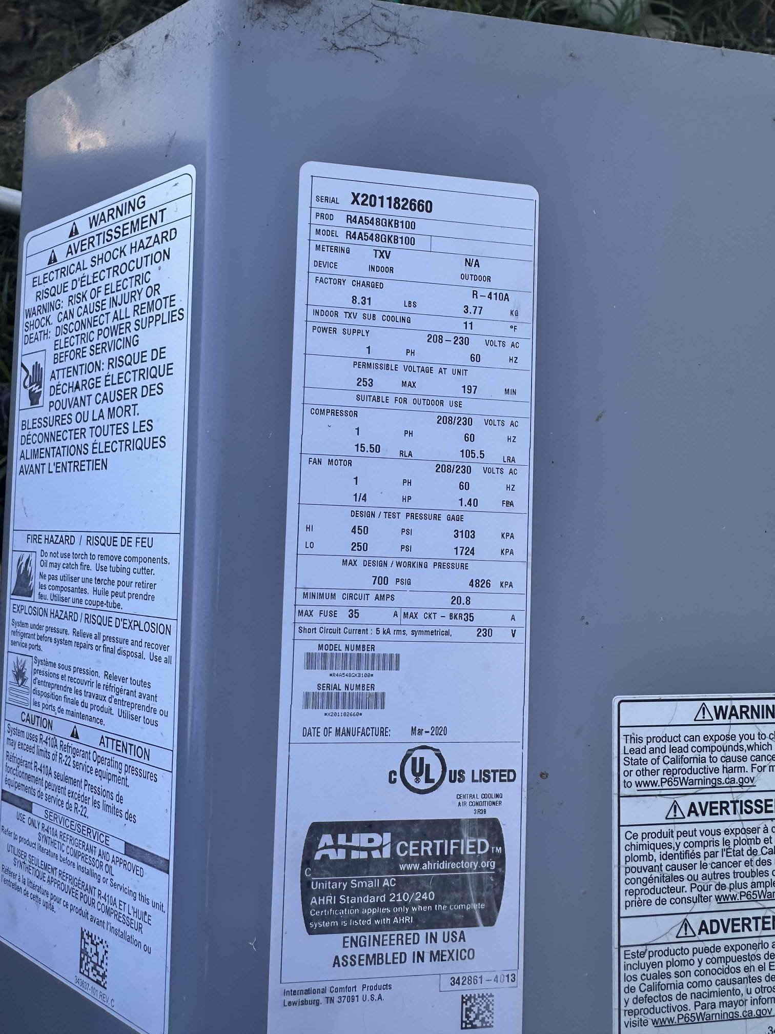 Sherman, TX - Arrive for no Cool. Customer stated that indoor unit was blowing air and outside fan was running, but there was no cold air coming through the vents. Took panel off outdoor unit and noticed a burning smell. Check capacitor, and it is still good. Noticed that top of hard start kit capacitor was black. Tested hard start kit and it had failed. We installed it earlier last year and they come with three-year warranty. Replaced hard start kit under parts only warranty. Check trough on compressor when it started. Compressor is operating with within acceptable range. System is cooling at this time.