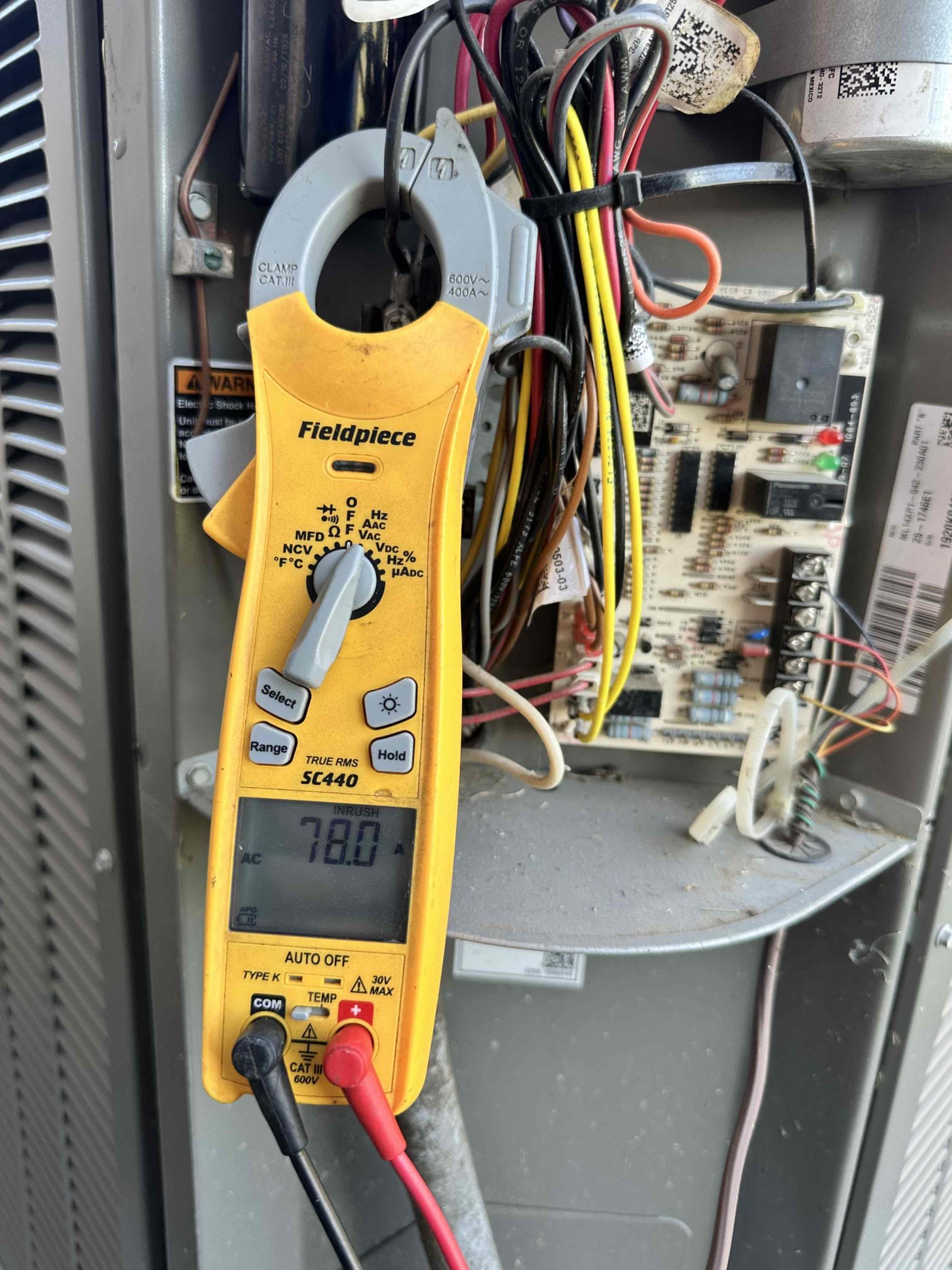 Anna, TX - One system heat pump heating maintenance. Replaced filter provided by Customer. Poured water down drain line to verify it was clear. Treated drain line using drain solution since we missed cooling visit. Set thermostat to heating. Checked out heat pump heating as well as emergency heating. Measured amp draw on electric heat strips, all are working. Measured temperature rise across system. Next, checked amp draw on compressor and fan motor. Checked out capacitor and contactor. Starting amp draw on compressor is at maximum limit allowed. Customer approved installing hard start kit to prolong life of compressor. Clean condenser coil using water. Also sent estimate for repairing zone board and dampers like discussed at last visit. System is operational at this time.