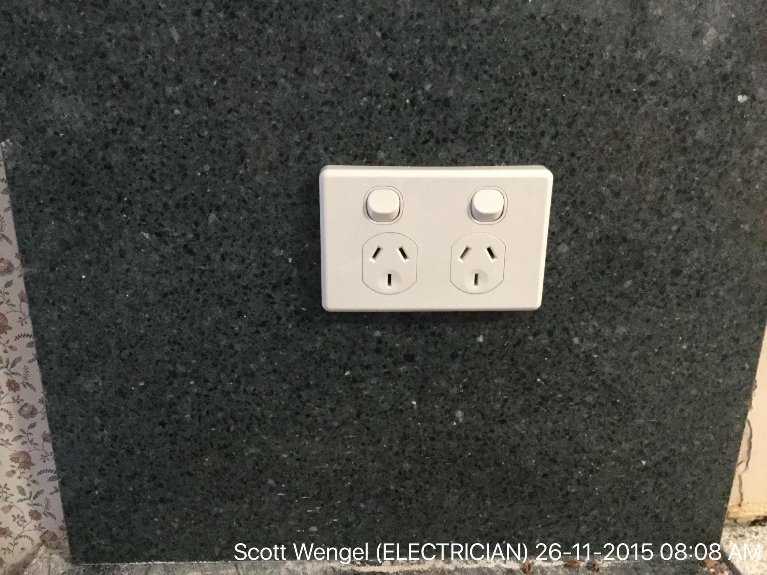 Replaced power point in kitchen and fixed light downstairs