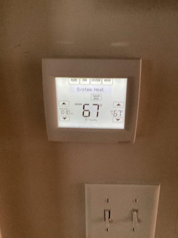 Responded to no heat service call on 8-year-old furnace system with reported temperature inconsistency. Diagnostic testing with UEi EM720 meter revealed restricted airflow causing system inefficiency. Removed clogged 3M filter and replaced with standard filter, restoring proper airflow and system performance. Verified thermostat operation which now maintains set temperature.