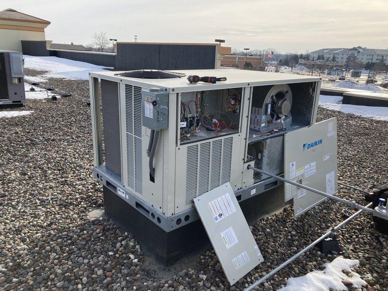 Completed scheduled commercial heating maintenance on two Daikin rooftop units as part of Fall/Winter prepaid visit. Service included changing return air filters, performing heating safety checks, verifying proper heating/fan operation, and cleaning filters on mini-split system. Units were inspected, serviced, and confirmed to be functioning correctly for the heating season.