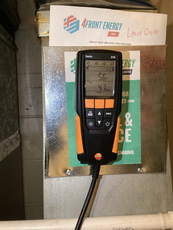 Responded to customer complaint of gas smell near furnace exhaust on recently installed unit. Performed gas pressure testing and found readings out of specification (low: 1.9, high: 3.89). Adjusted high pressure setting to 3.5 WC and conducted combustion analysis with Testo 310 to verify proper operation. Documentation left on-site.